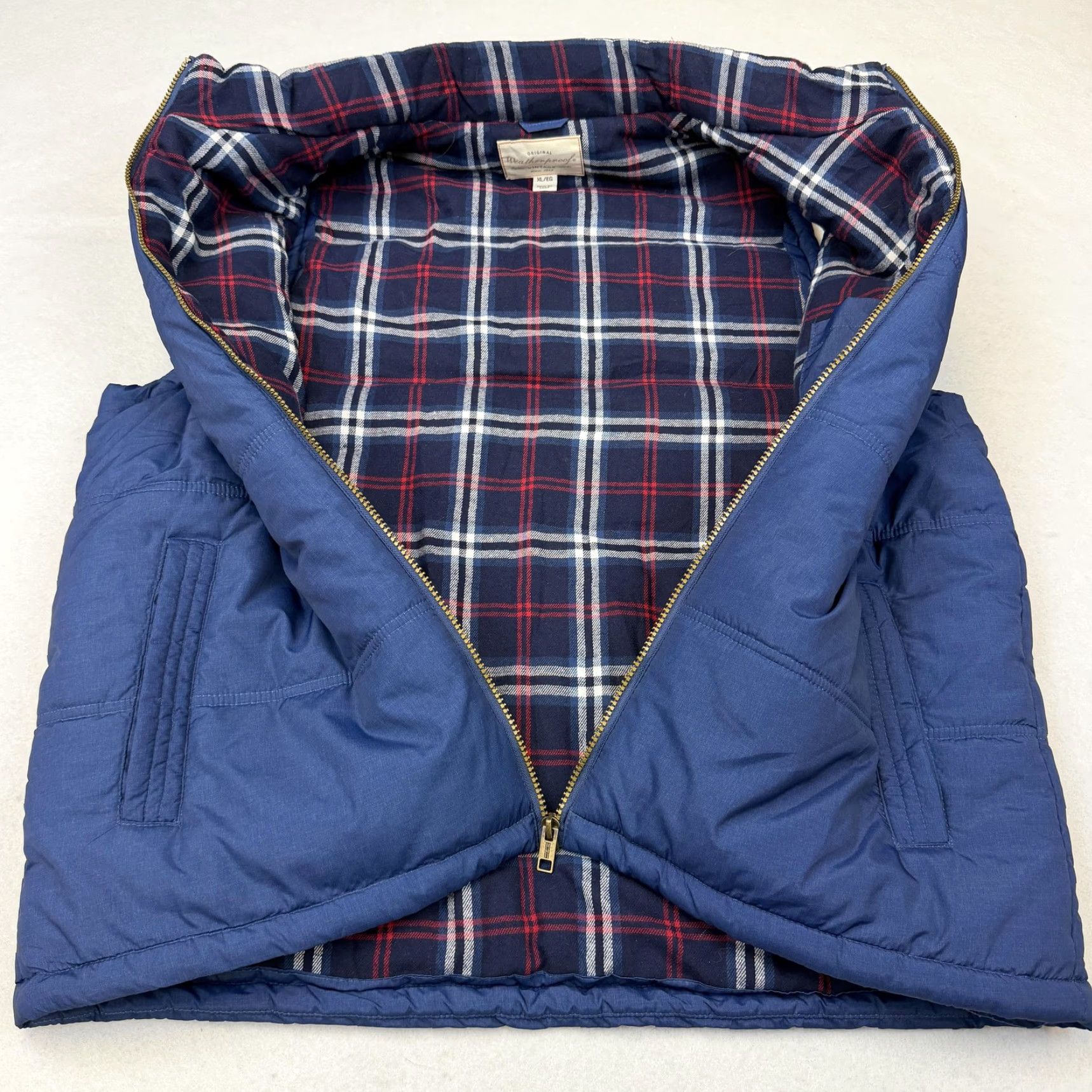 Weatherproof VINTAGE Weatherproof Mens XL Blue Puffer Quilted Vest Zip Lined Collared Stand-Up Pocketed Denim? Size US XL / EU 56 / 4 - 5 Thumbnail