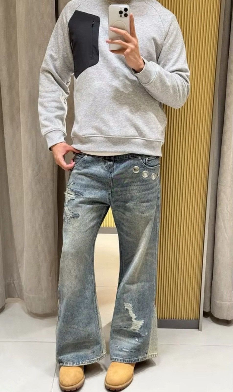 Jean Vintage Washed Distressed Splicing Flared Jeans Size US 30 / EU 46 - 12 Thumbnail