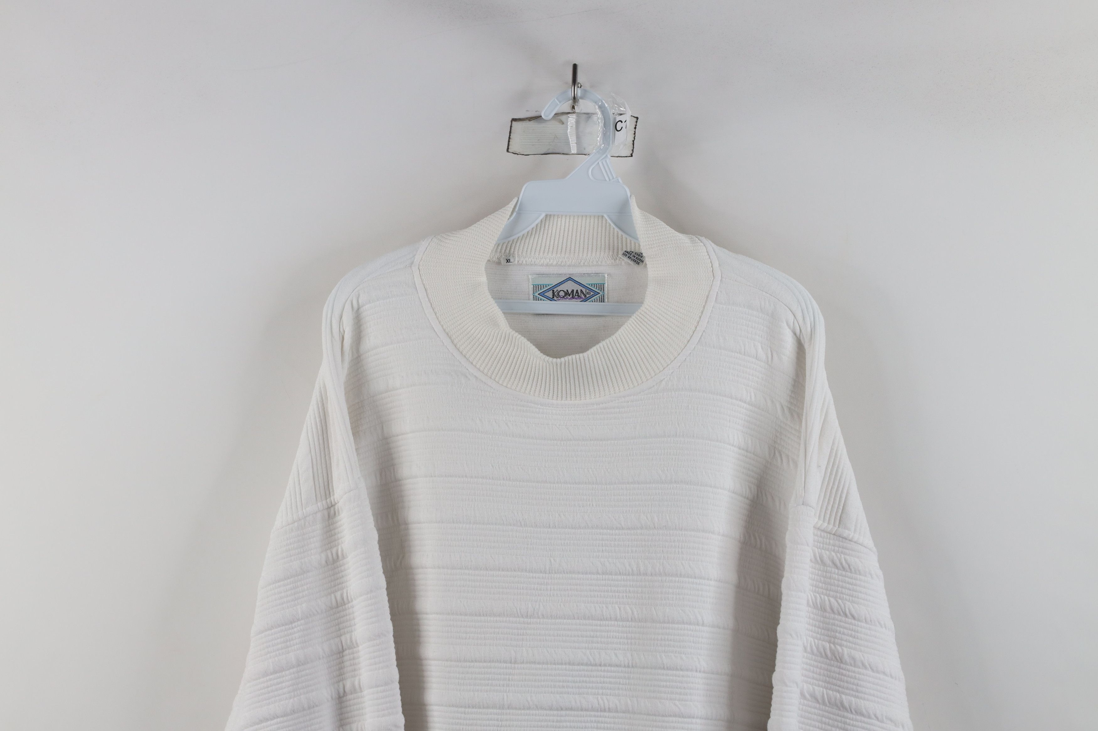 Vintage Vintage 90s Streetwear Ribbed Mock Neck Sweatshirt White Size US XL / EU 56 / 4 - 2 Thumbnail