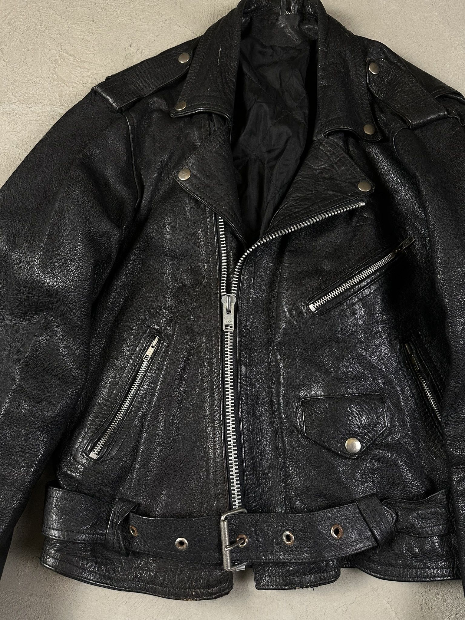 Genuine Leather 90s Vintage Biker Ramones Leather Boxy Jacket Size US S / EU 44-46 / 1 - 8 Thumbnail