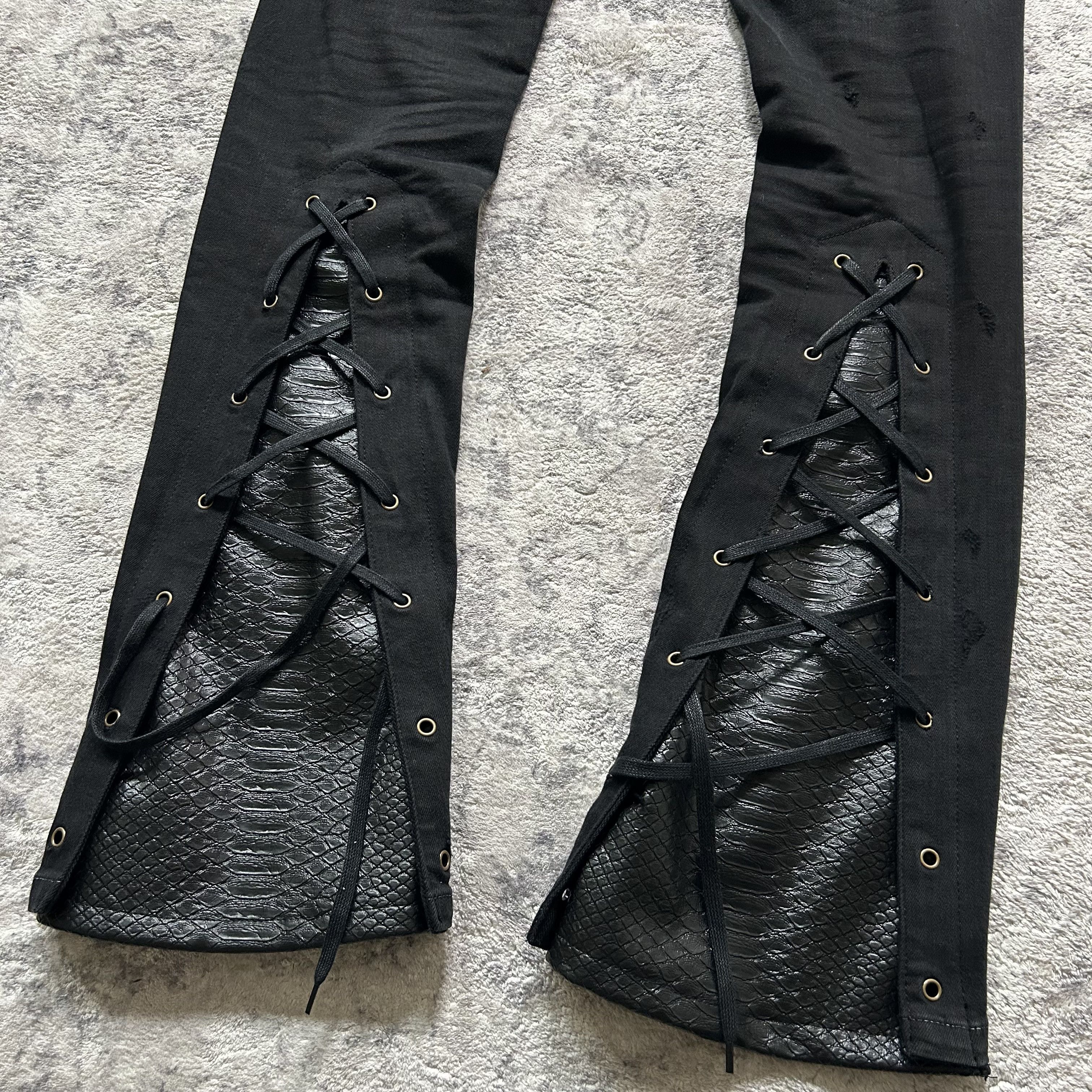 Tornado Mart Lace-Up Flared Denim TORNADO MART leather laceup 