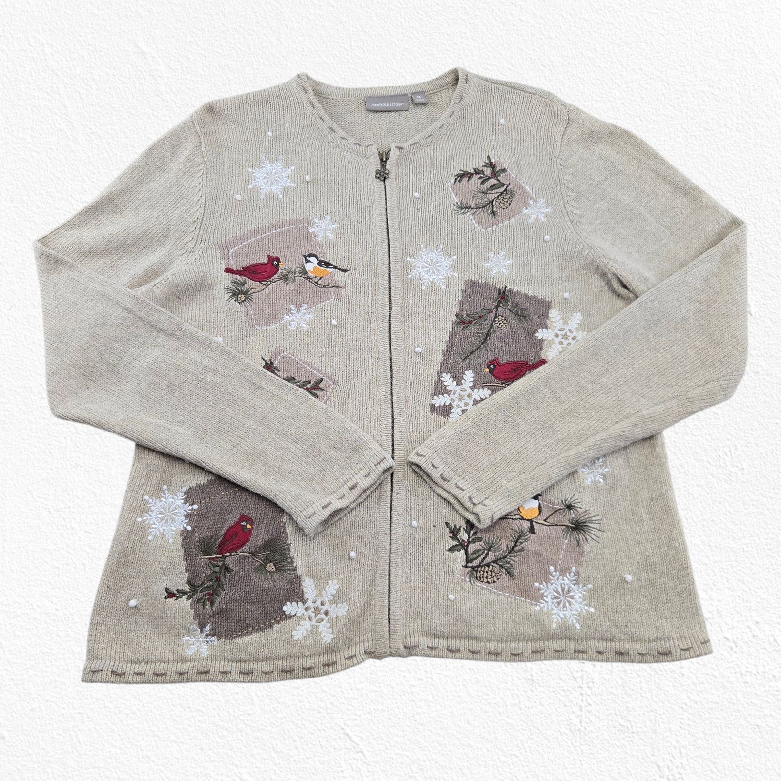 Croft & Barrow Y2K Bird Knit Zip Cardigan Ramie Silk Blend Medium Size M / US 6-8 / IT 42-44 - 2 Thumbnail