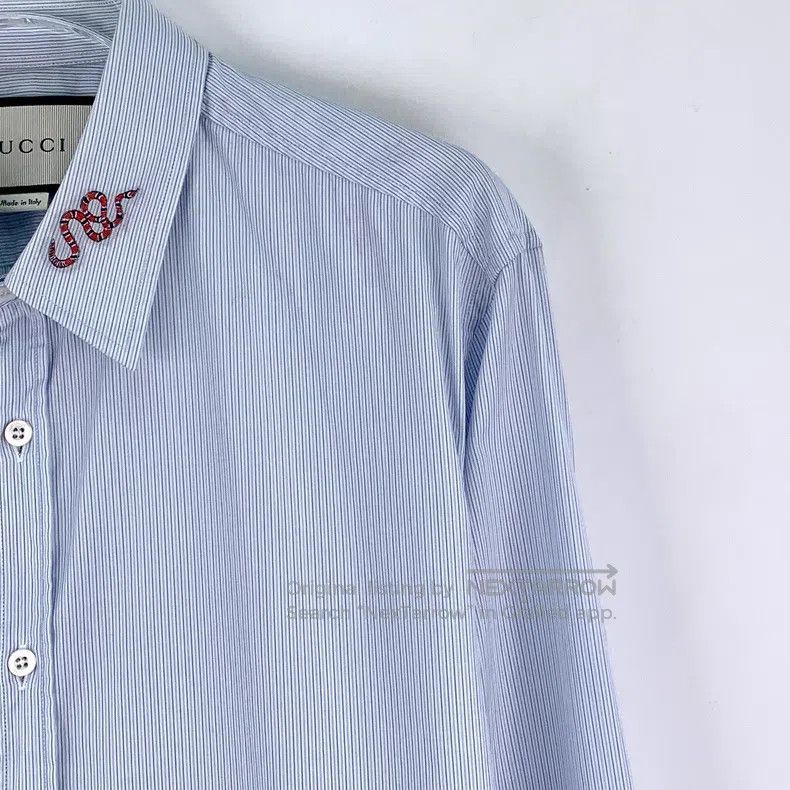 Gucci Gucci Light blue striped neckline embroidery cotton lapel Size US XXS / EU 40 - 3 Thumbnail