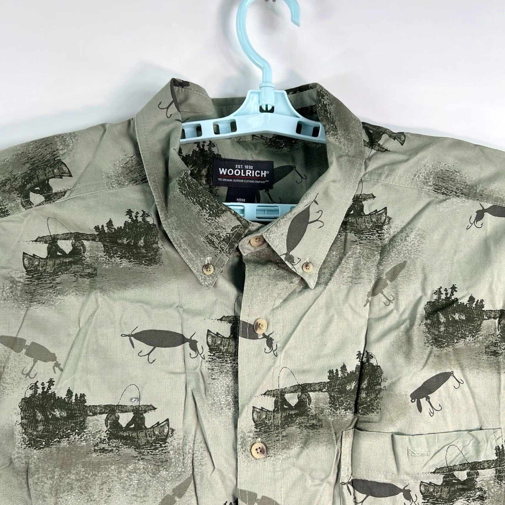 Vintage Woolrich Sage Lures Fishing Button Down Shirt Men’s Size 2XL Green Short Sleeve Size US XXL / EU 58 / 5 - 3 Thumbnail