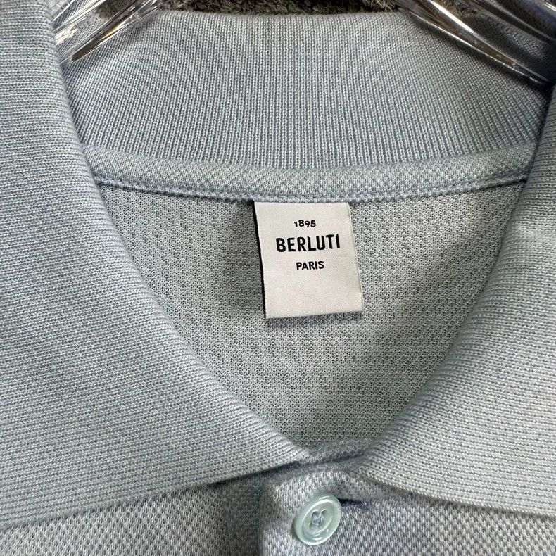 Berluti Berluti Sky blue chest leather logo polo shirt with short Size US S / EU 44-46 / 1 - 3 Thumbnail