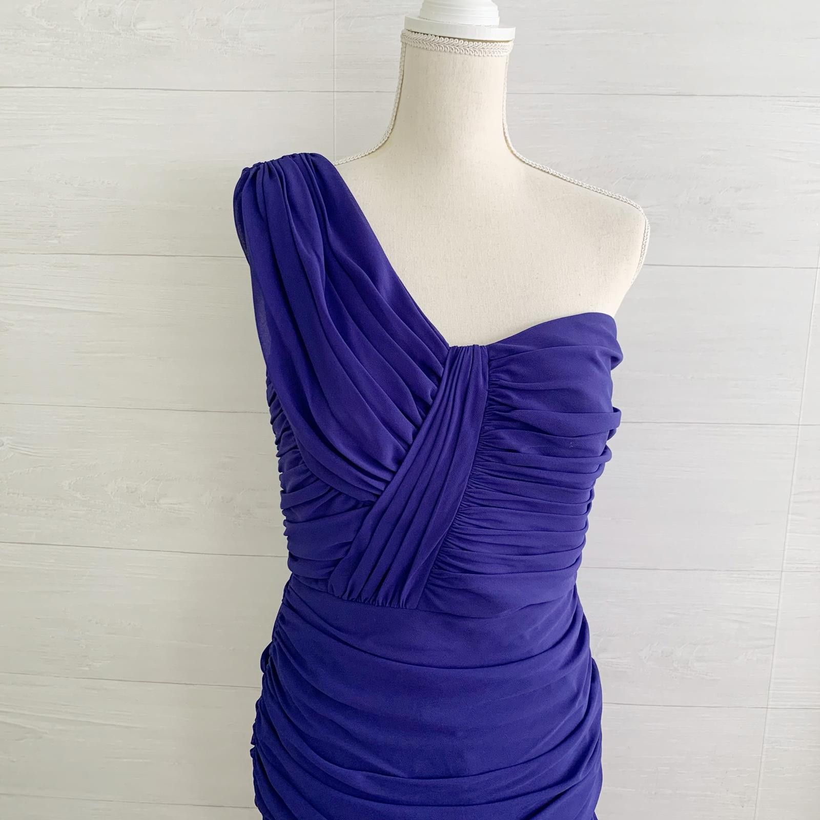 Designer Tadashi Shoji Indigo purple ruched one shoulder dress, sz 10 Size L / US 10 / IT 46 - 2 Thumbnail