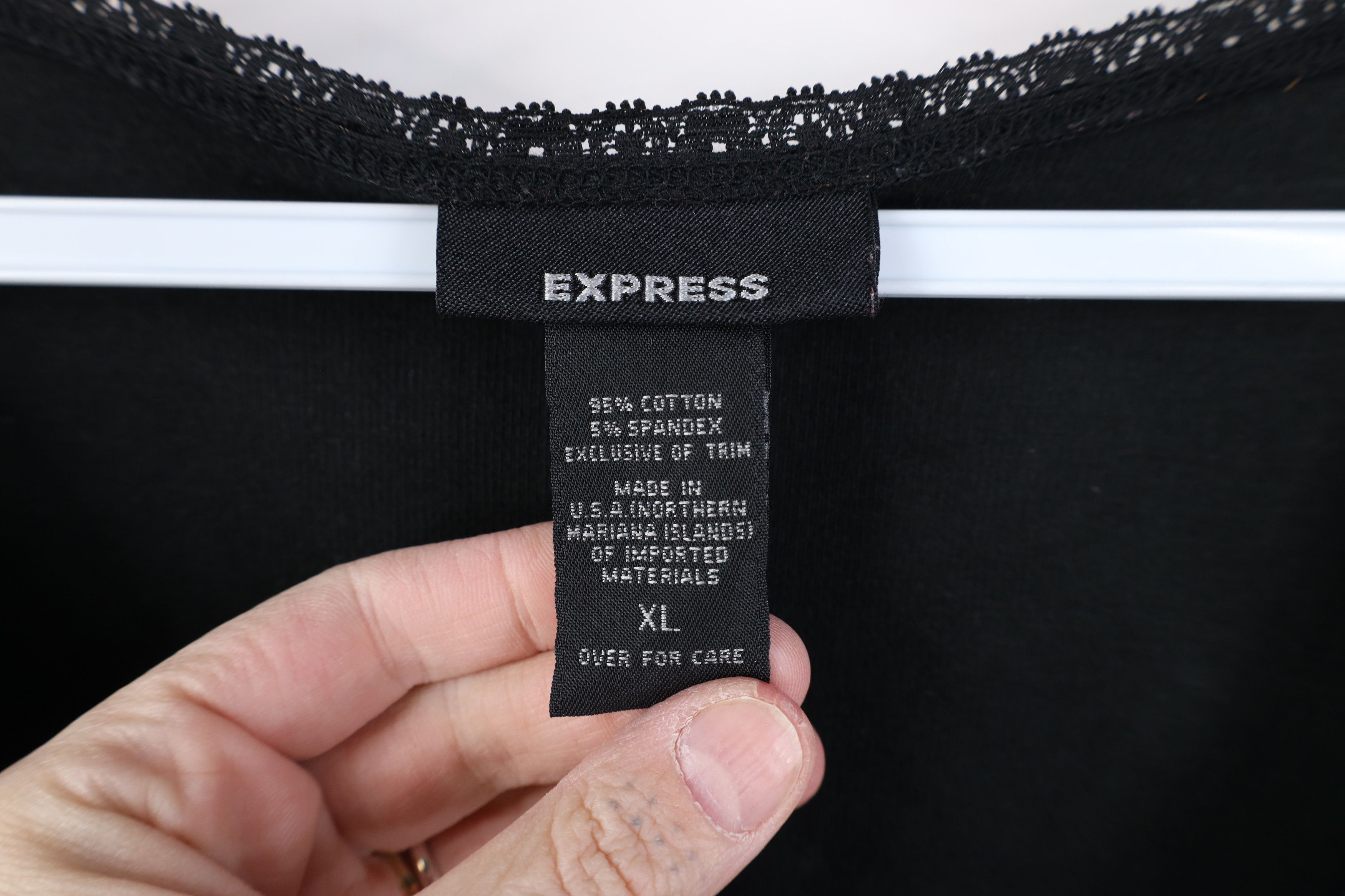 Express Vintage Y2K Express Lace Trim Ribbed Knit T-Shirt Black Size XL / US 12-14 / IT 48-50 - 7 Thumbnail