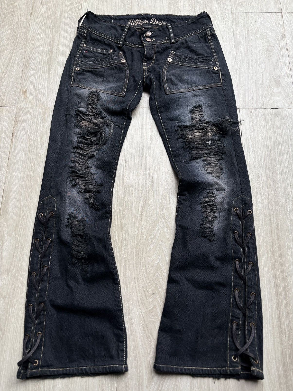 Japanese Brand HILLFIGER lace-up flare jeans Size US 27 - 1 Thumbnail