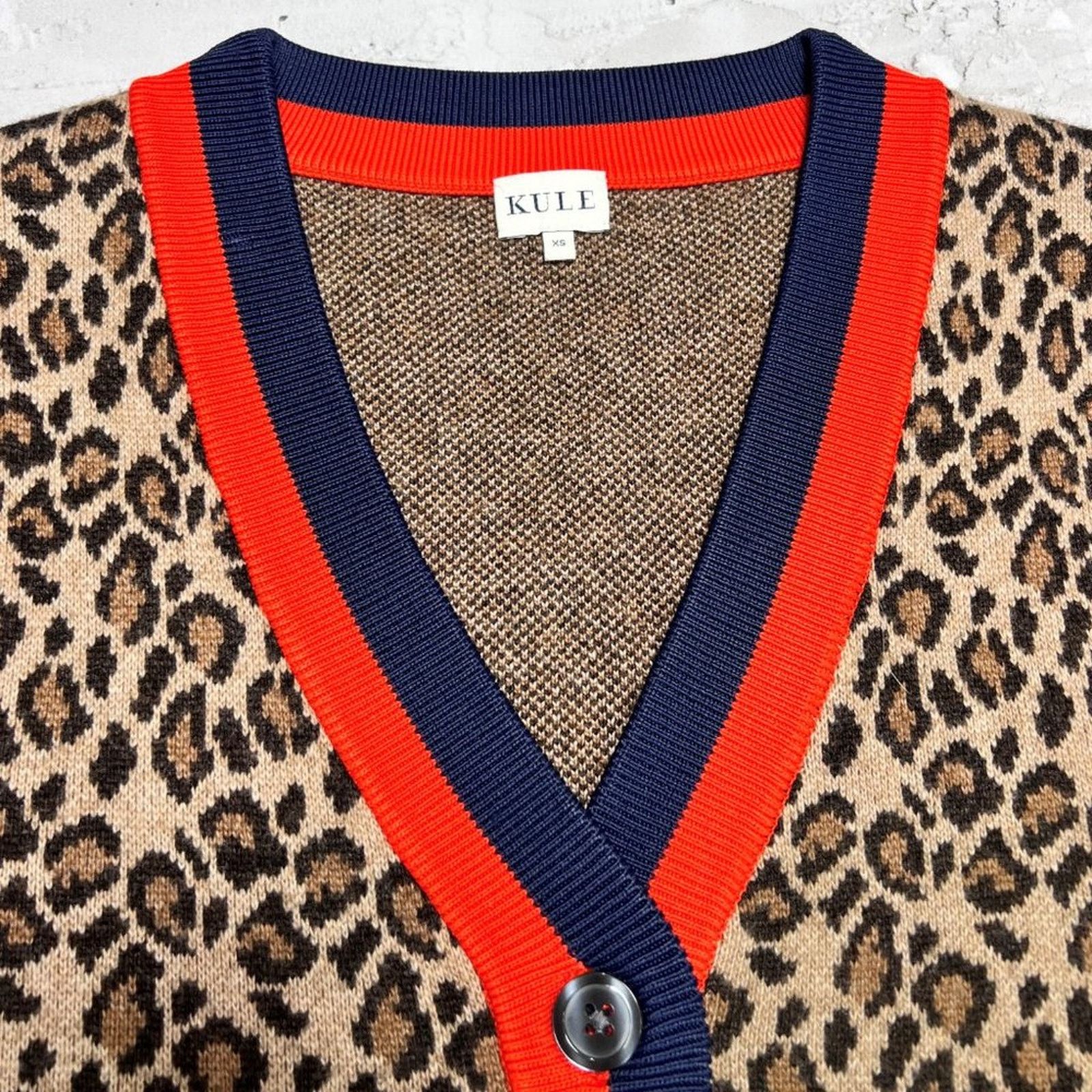 KULE KULE Milo Leopard Cardigan Sweater XS Cashmere Designer Size XS / US 0-2 / IT 36-38 - 7 Thumbnail