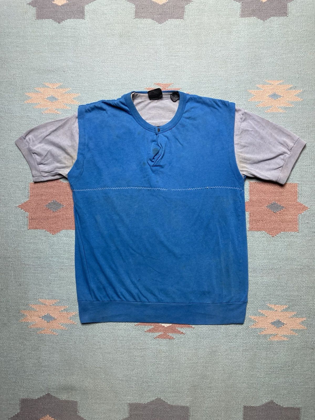 Vintage Vtg 70s t shirt henley soft two tone blue gray large boxy Size US L / EU 52-54 / 3 - 1 Thumbnail