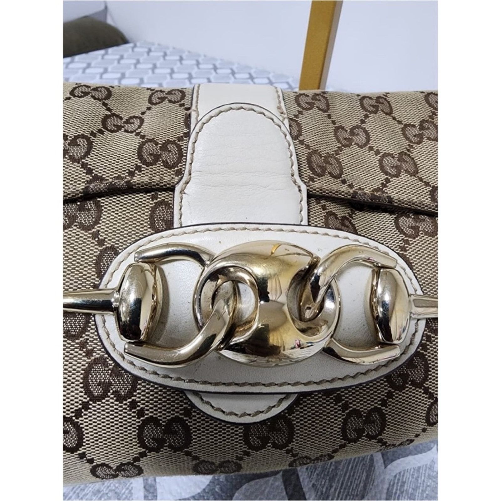 Gucci Aut Gucci Horsebit Chain Flap Shoulder Bag Brown/Beige/Cream Size ONE SIZE - 10 Thumbnail