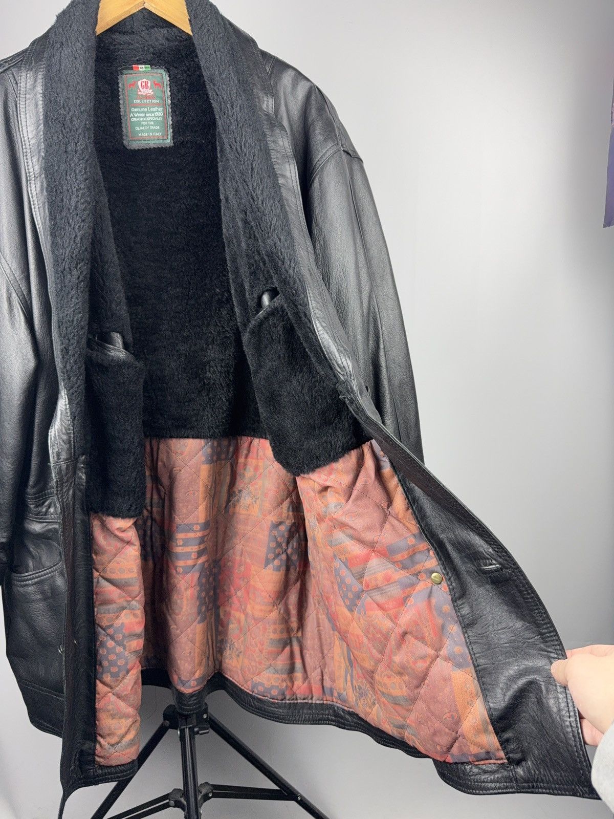 Genuine Leather Avant Garde 90s Vintage Italian Leather Coat Shearling Lined Size US XL / EU 56 / 4 - 12 Thumbnail