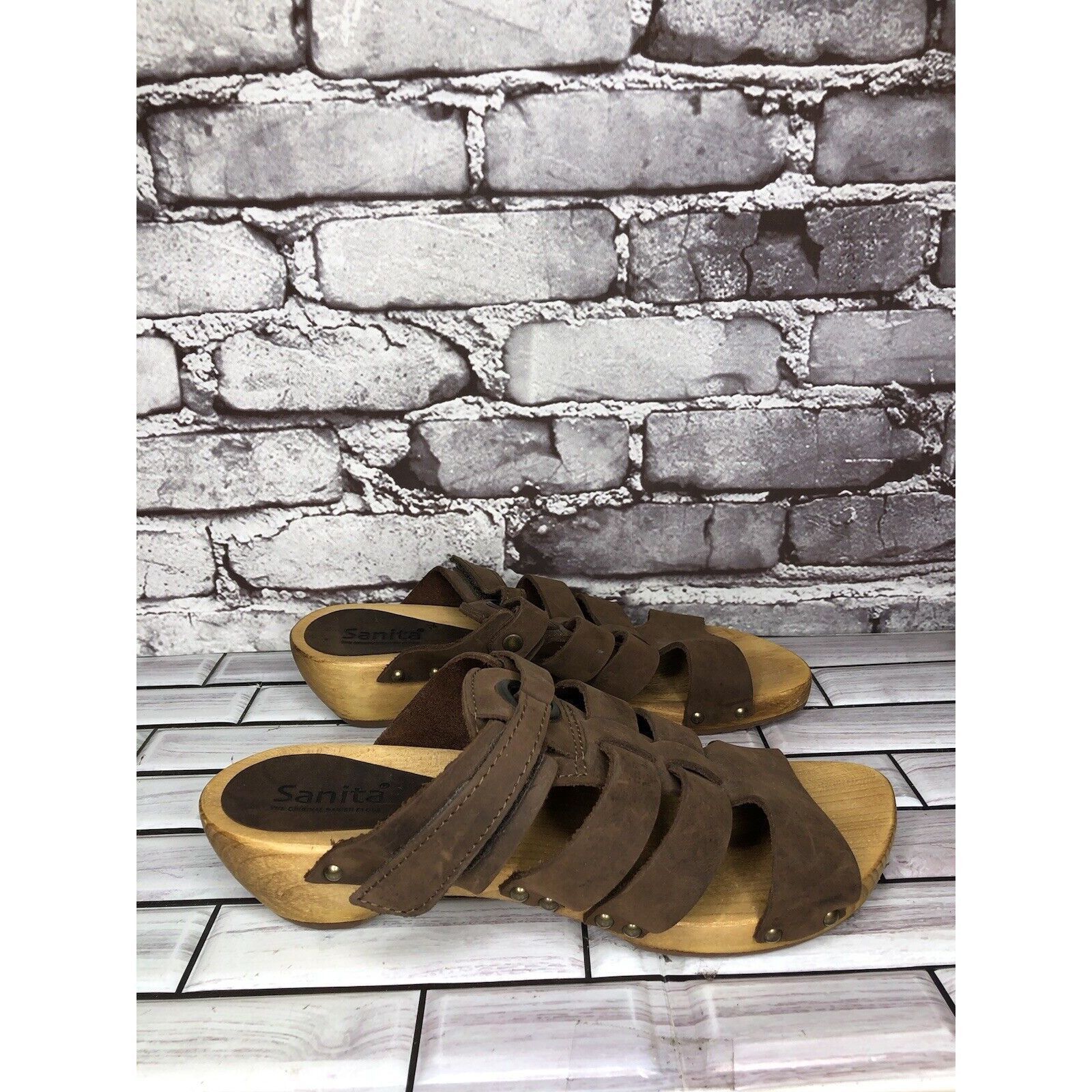 Other Sanita Brown Suede Leather Slide Clogs Wooden Heel Sandals W Size US 9.5 / IT 39.5 - 3 Thumbnail