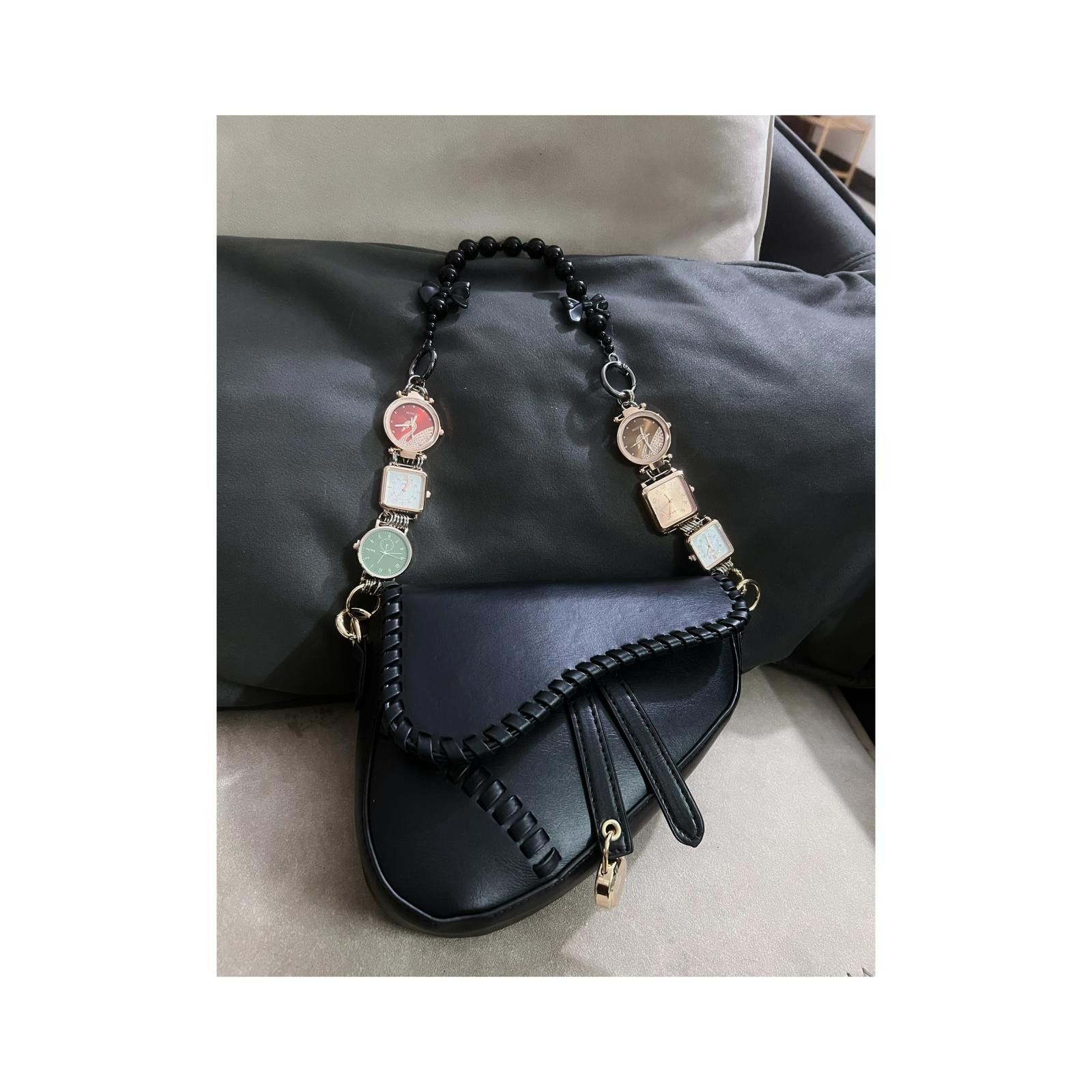 Other Woven Saddle Bag – Retro Dumpling Style, Clock Detail Size ONE SIZE - 4 Thumbnail