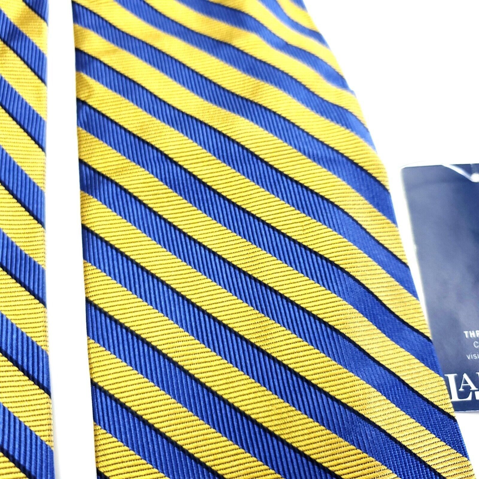 Lands' End NEW Land's End Yellow Blue Striped Woven Silk Tie Size ONE SIZE - 3 Thumbnail