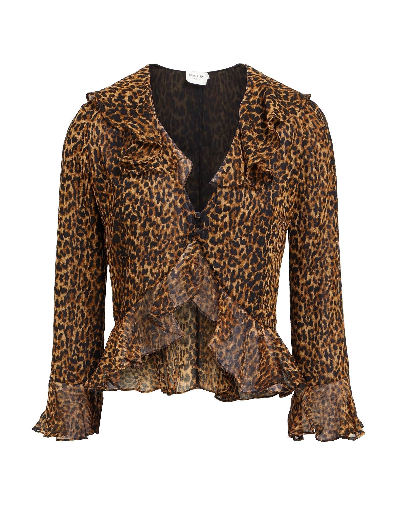 Saint Laurent Paris o1s1wg111024 Printed V-Neck Blouse in Leopard Size M / US 6-8 / IT 42-44 - 1 Thumbnail