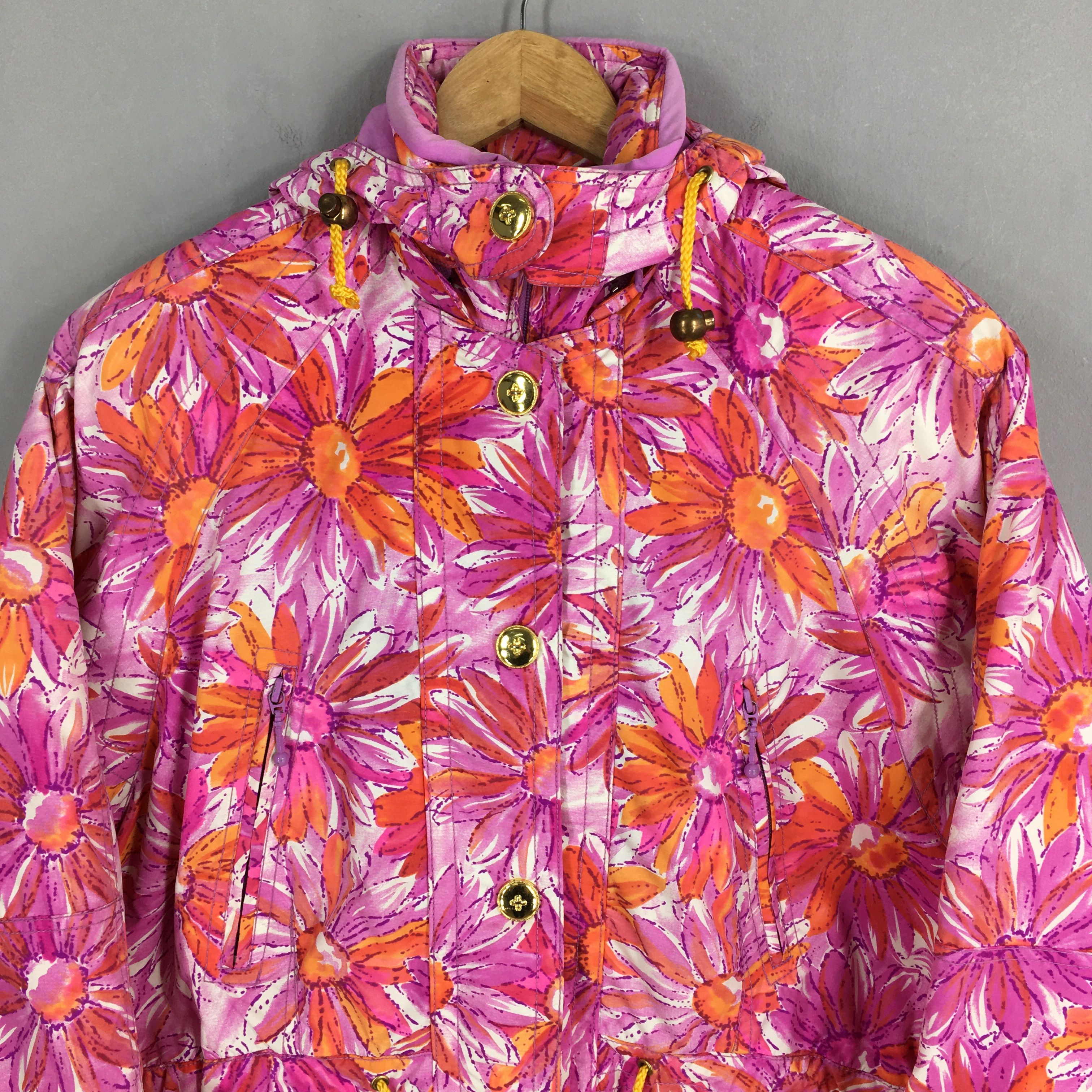 Other Vintage 80s Beauty Floral Printed Women Jacket Large Size L / US 10 / IT 46 - 2 Thumbnail