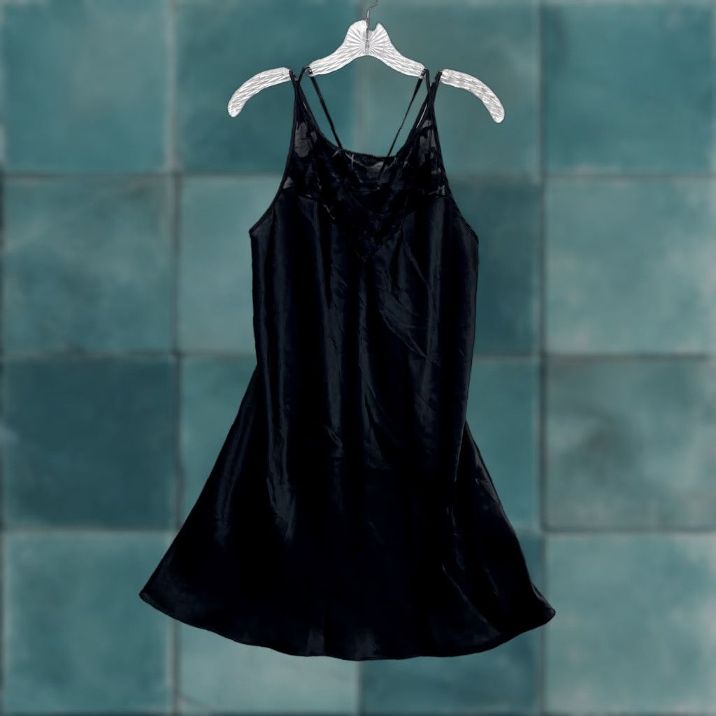 Vintage VINTAGE 90s Y2K Slip Dress Black Floral Satin Chemise Lingerie Large Size L / US 10 / IT 46 - 1 Thumbnail