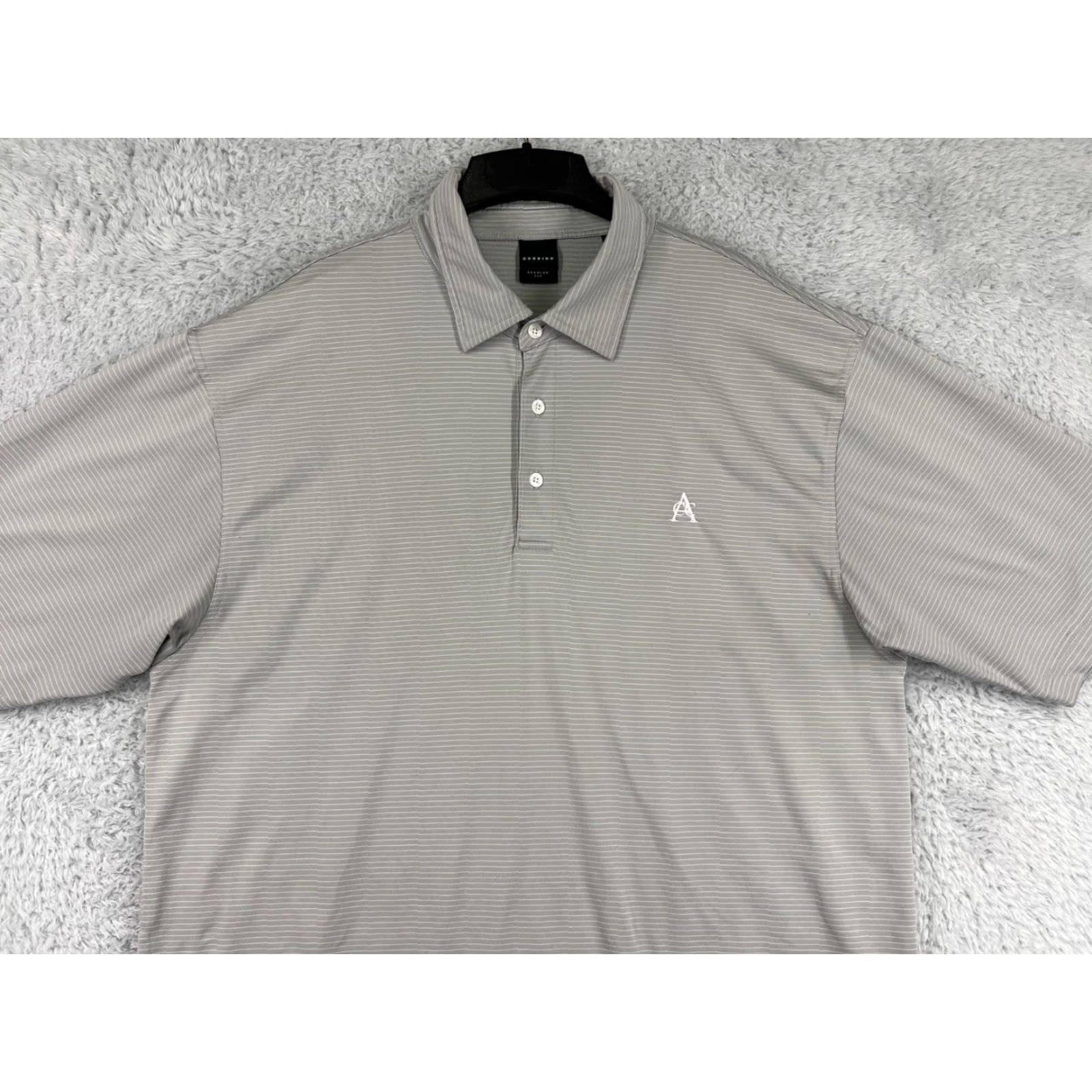 Vintage Dunning Polo Shirt Mens 2XL Gray Striped Polyester Blend Polo Shirt 2XL Blue Golf Golfers Sport American Polo Mens Size US XXL / EU 58 / 5 - 5 Thumbnail