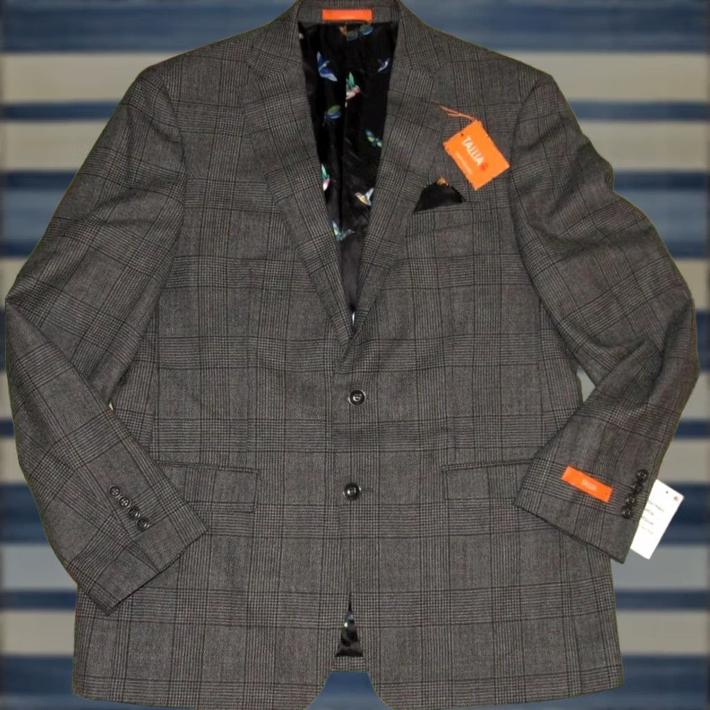 Tallia TALLIA Blazer Jacket Main Selling Point Wool Glen Plaid Charcoal Grey 44R NWT Mens Blazer Size 44R - 1 Thumbnail