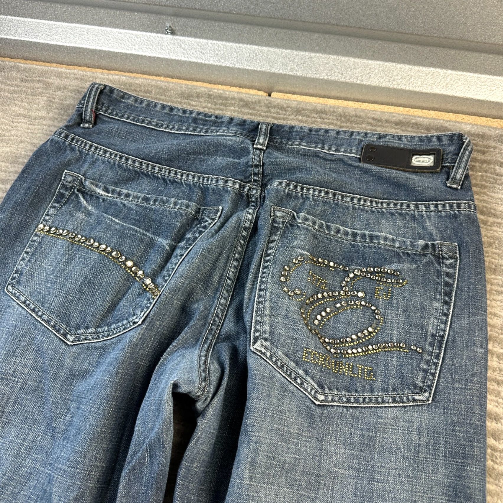 Ecko Unltd. VINTAGE Ecko Unltd Jeans Mens 36x30 Gray Denim Pants Y2K Rhinestones Baggy 10" Jeans Size US 36 / EU 52 - 2 Thumbnail