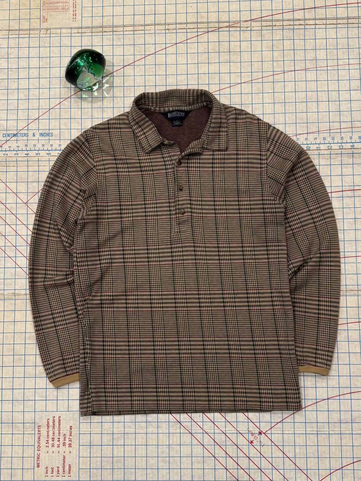 Lands' End Vintage Lands End Long Sleeve Polo Shirt Brown Checkered Size US M / EU 48-50 / 2 - 1 Thumbnail