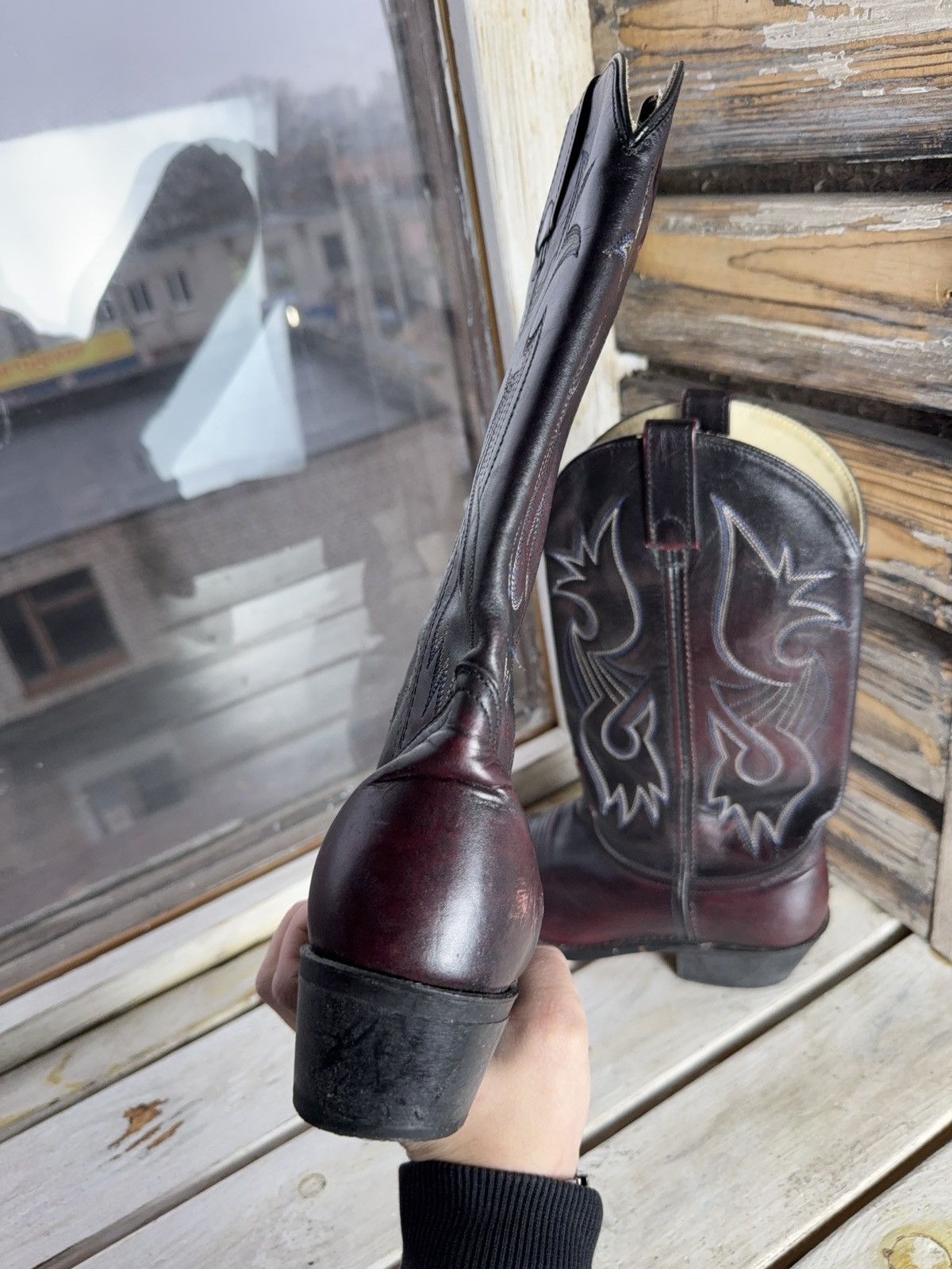 Vintage Retro Vintage Western Cowboy Leather Boots Burgundy Black Size US 8 / EU 41 - 5 Thumbnail