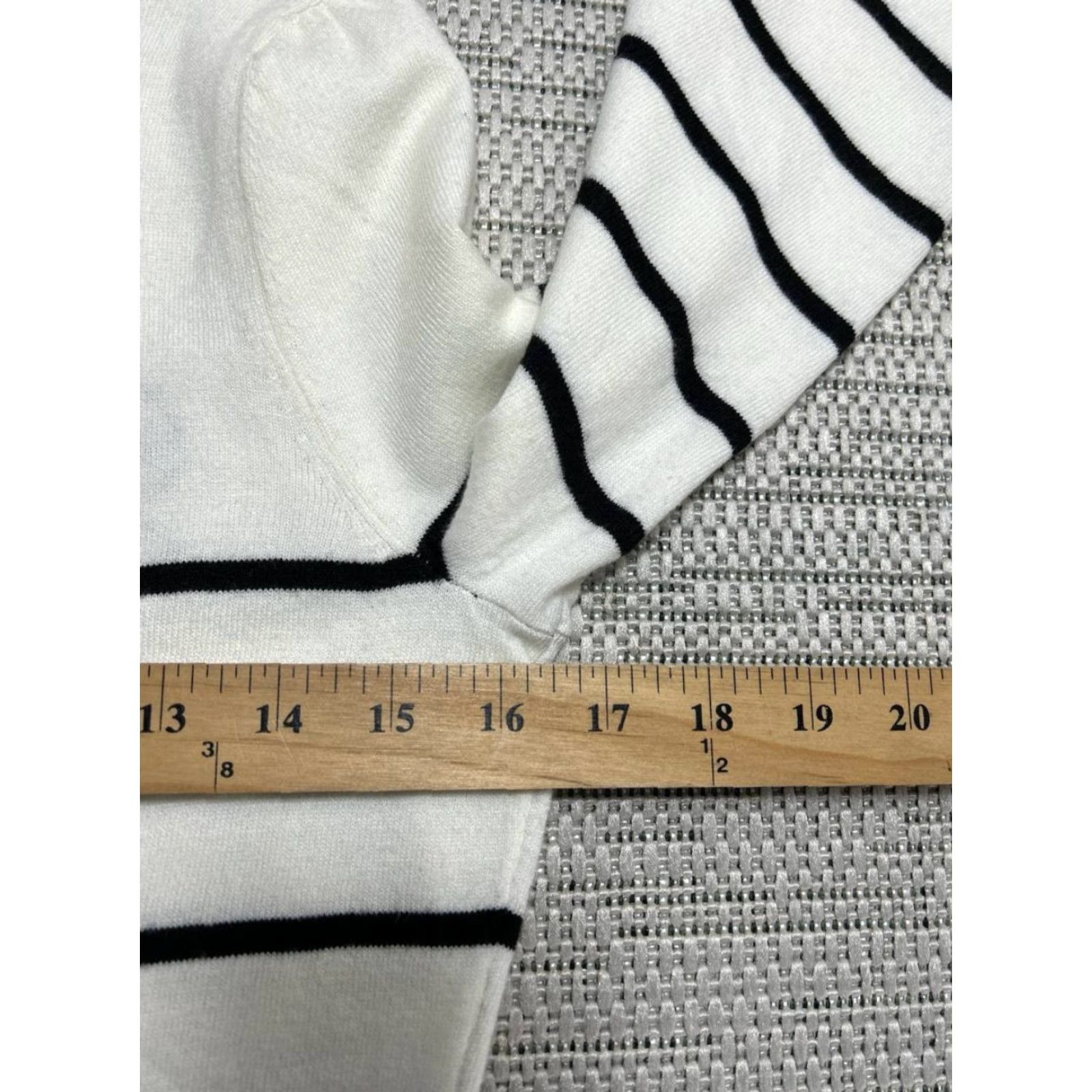 Talbots Talbots Sweater Womens Small Petite White Bows Stripe Puff Sleeve Crew Neck New Size XXS / US 00 / IT 34 - 6 Thumbnail