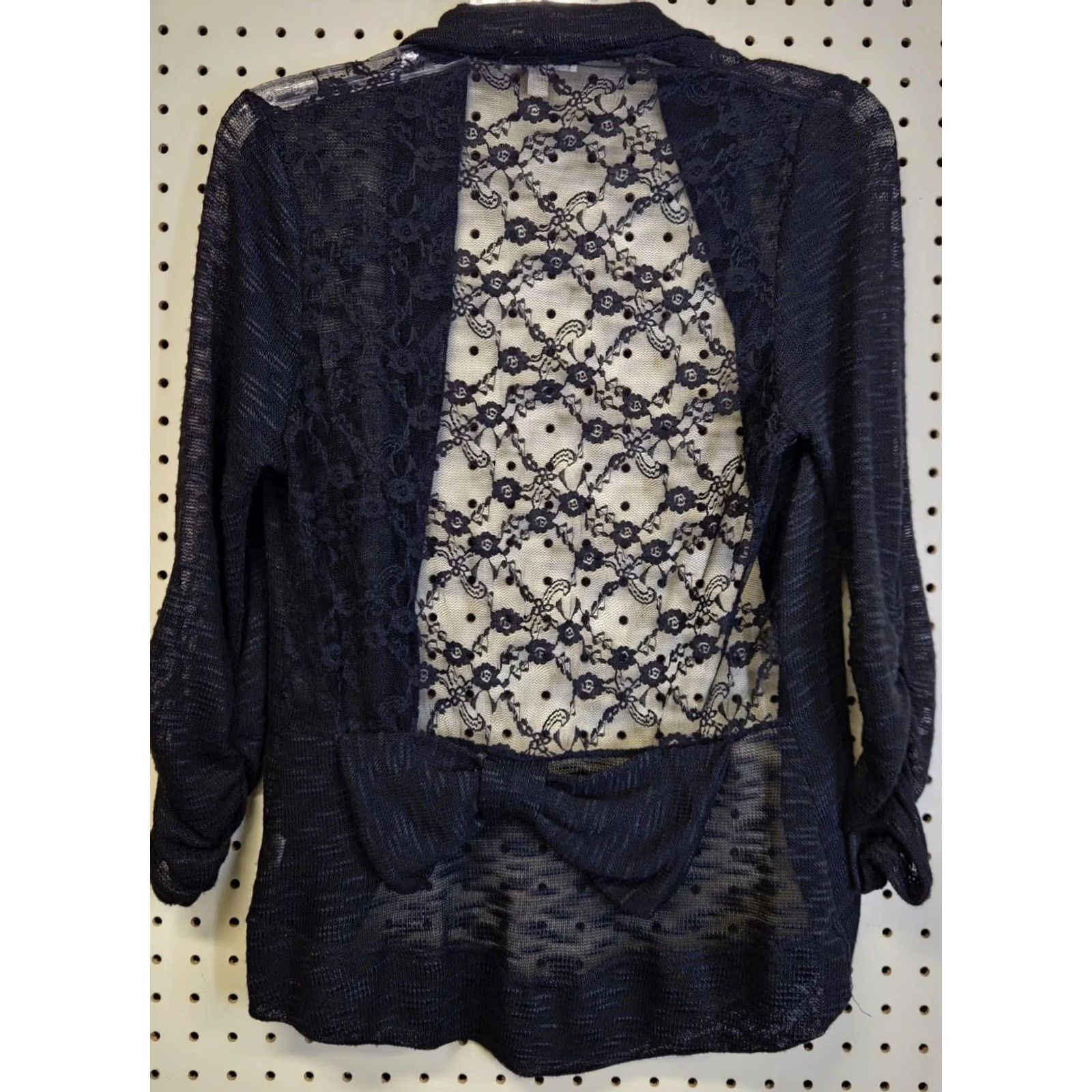 Vintage Women’s Lace Open Front Cardigan Knit Black Long Sleeve Lightweight M Medium Lace Pattern Open Draped Neckline Women Cardigan l8ter 8 Size M / US 6-8 / IT 42-44 - 4 Thumbnail