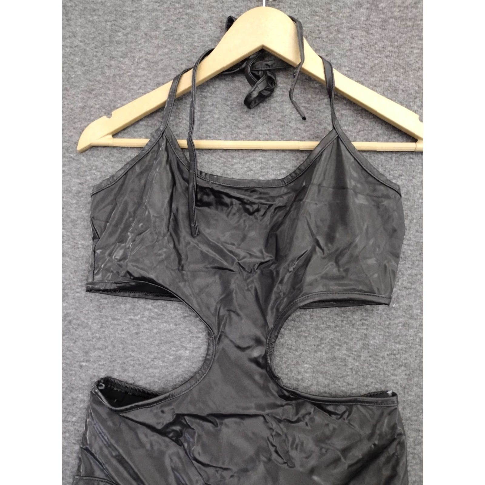 Vintage Codigo Women's One Piece Swimsuit Black Faux Leather Cut Out Sides Size M Size ONE SIZE - 5 Thumbnail