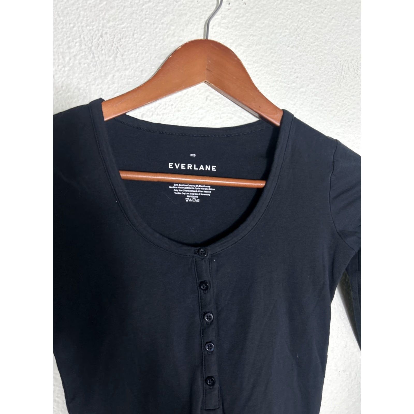 Everlane Everlane Bodysuit Shirt Woman XXS Black Henley Long Sleeve 1/2 Button Supima Cotton Size XXS / US 00 / IT 34 - 3 Thumbnail