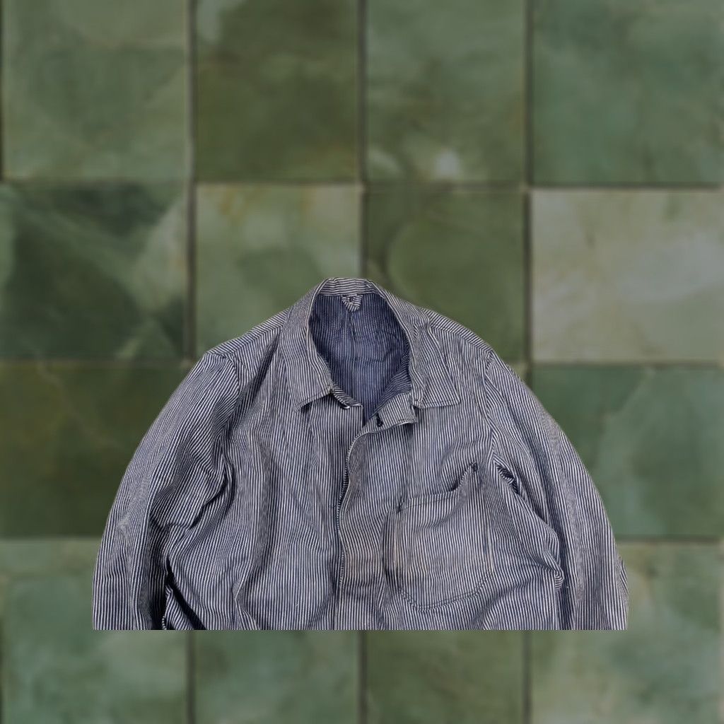 Vintage VINTAGE sanforized France Cotton Blue Canvas Chore Jacket - 1960s Deadstock Striped Pocket Workwear L Men’s Blues Decade 1960s Size US L / EU 52-54 / 3 - 1 Thumbnail