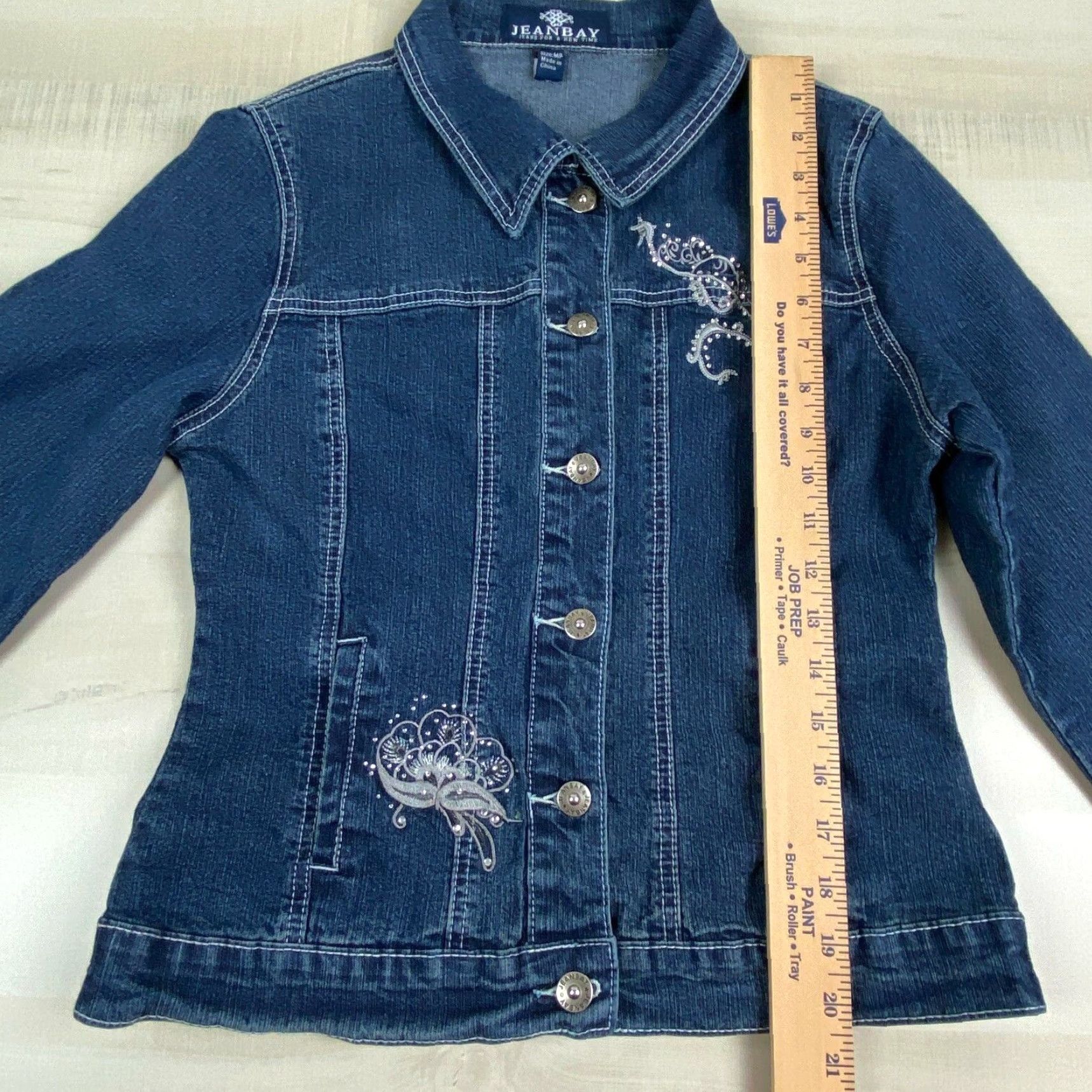Vintage Jeanbay Womens Denim Jacket Medium Blue Petite Embellished Jean Medium Size M / US 6-8 / IT 42-44 - 6 Thumbnail