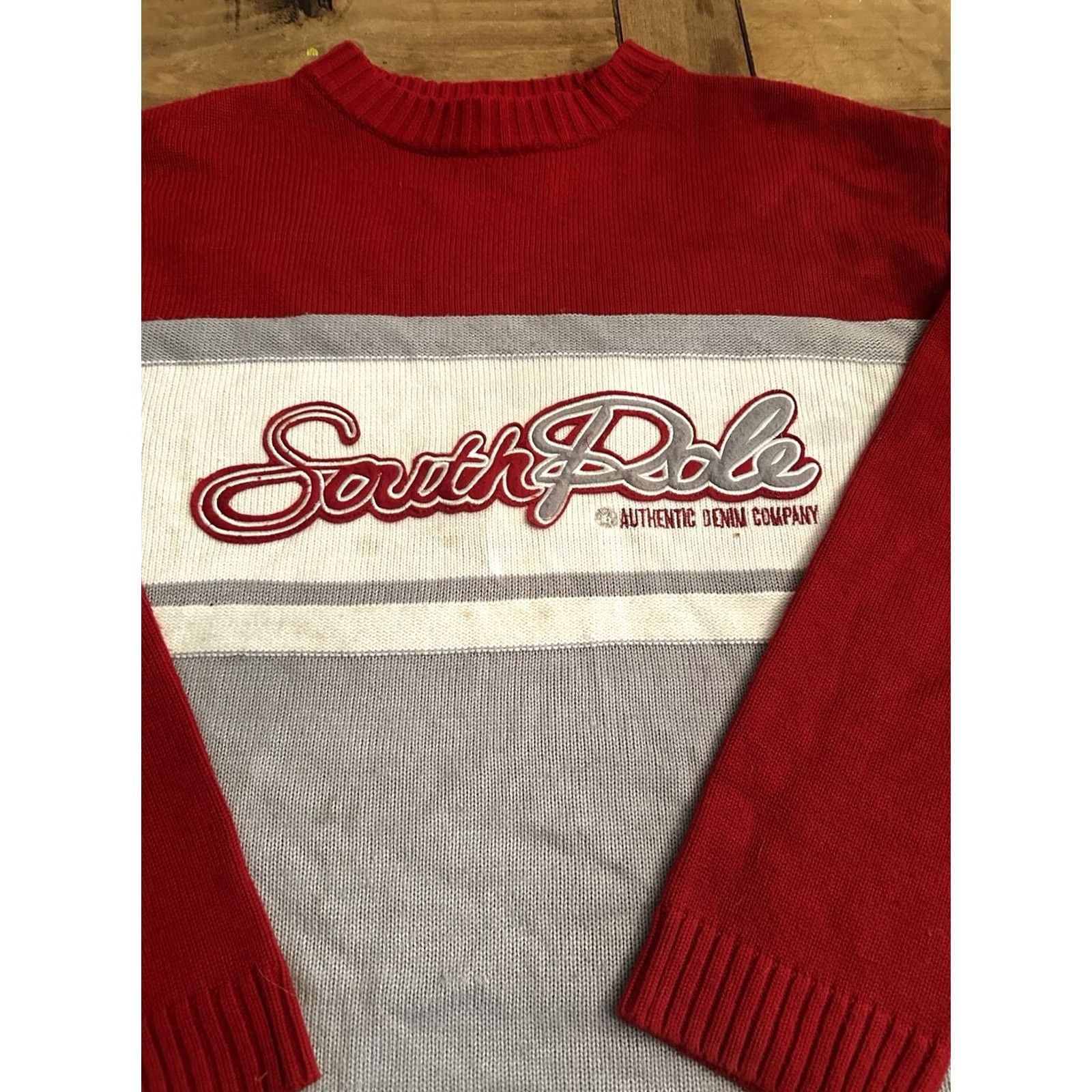 Southpole South Pole Mens Red/White Long Sleeve Pullover Sweater XXL Crew Neck Kn fit Regular Knit Size US XXL / EU 58 / 5 - 2 Thumbnail