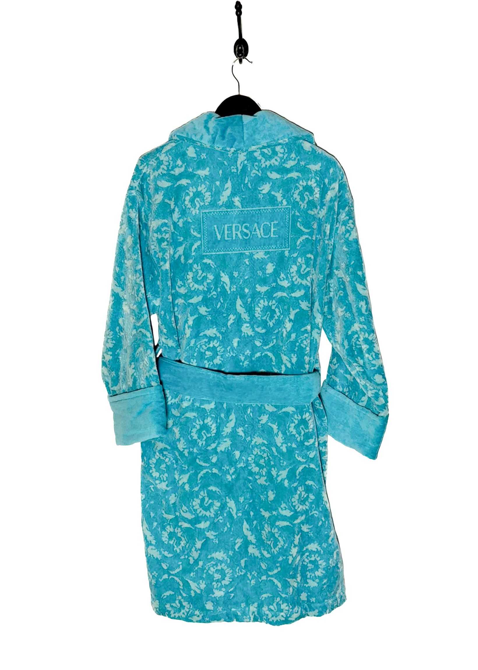 Versace Versace Turquoise Blue Barocco Jacquard 90s Logo Bathrobe Size ONE SIZE - 5 Thumbnail