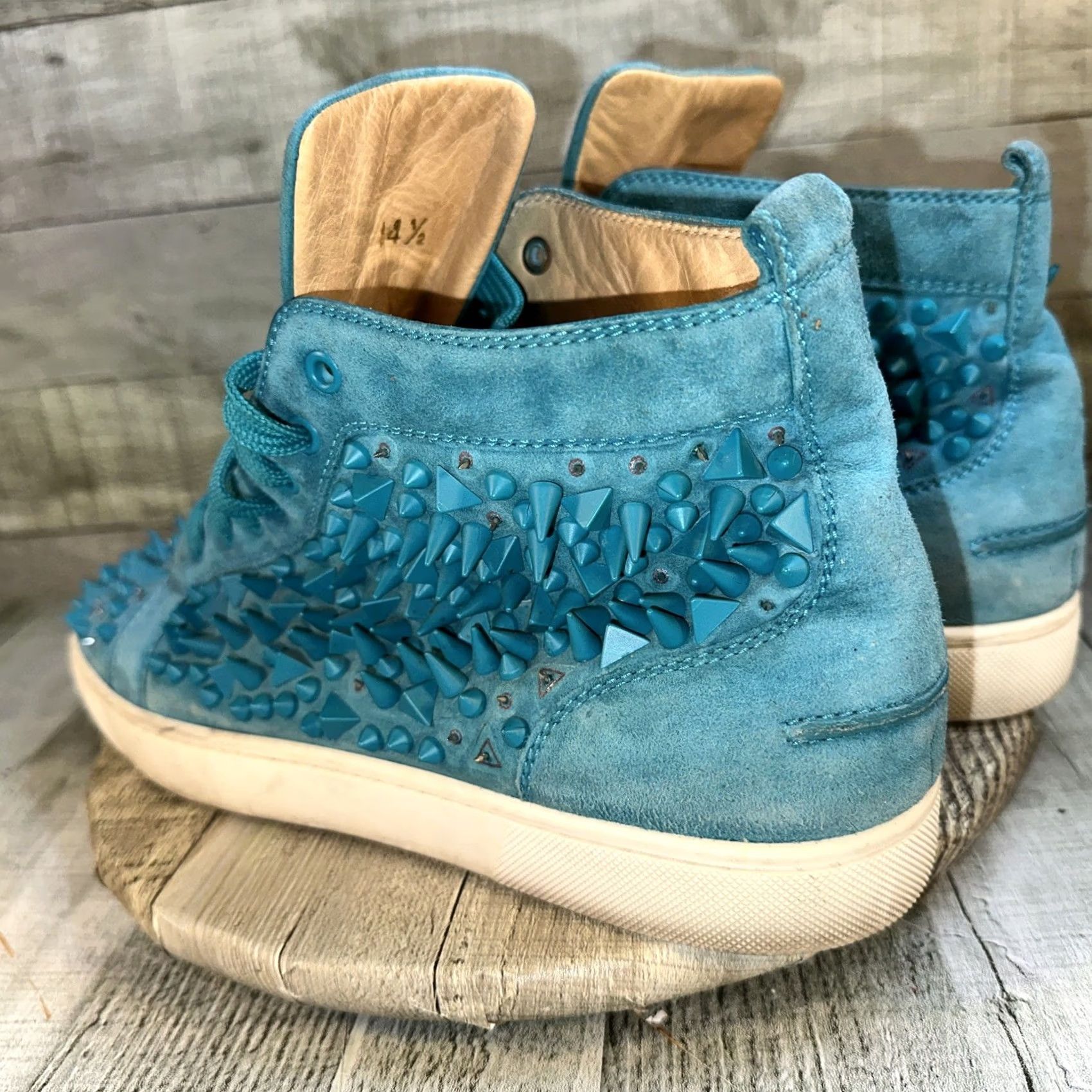 Christian Louboutin VINTAGE Men’s Teal Spike Christian Louboutin Louis Pik Pik Sneaker US11.5 EU44.5 Mens Casual Spikes Leather Italy Turquoise 90s Size US 12 / EU 45 - 6 Thumbnail