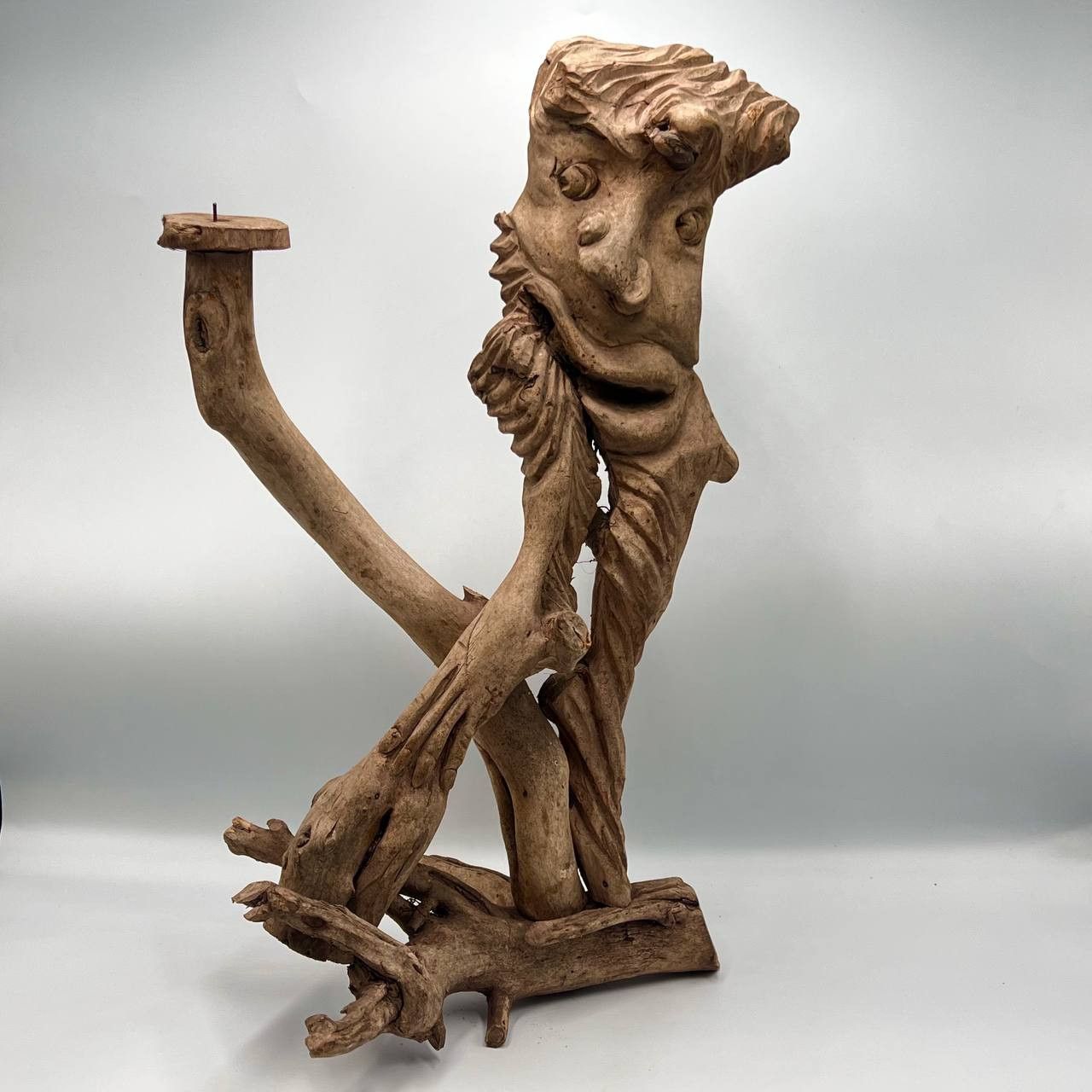 Vintage Primitive Handcrafted Scarecrow Man Figure Candlestick Wood Size ONE SIZE - 1 Thumbnail