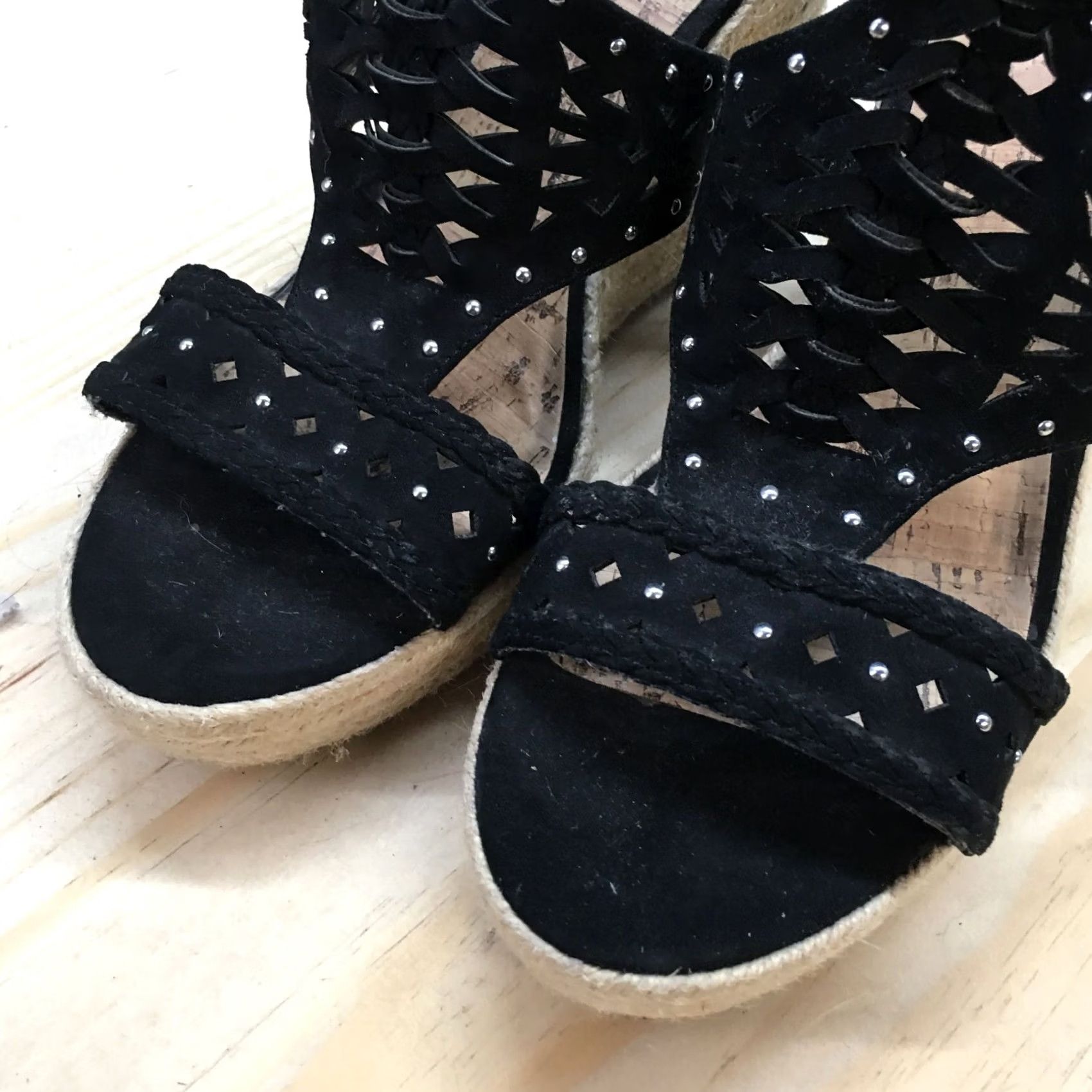 Guess G by GUESS Sandals Womens 9.5 M Makayla Platform Espadrille Black Wedge Casual Size US 10 / IT 40 - 4 Thumbnail