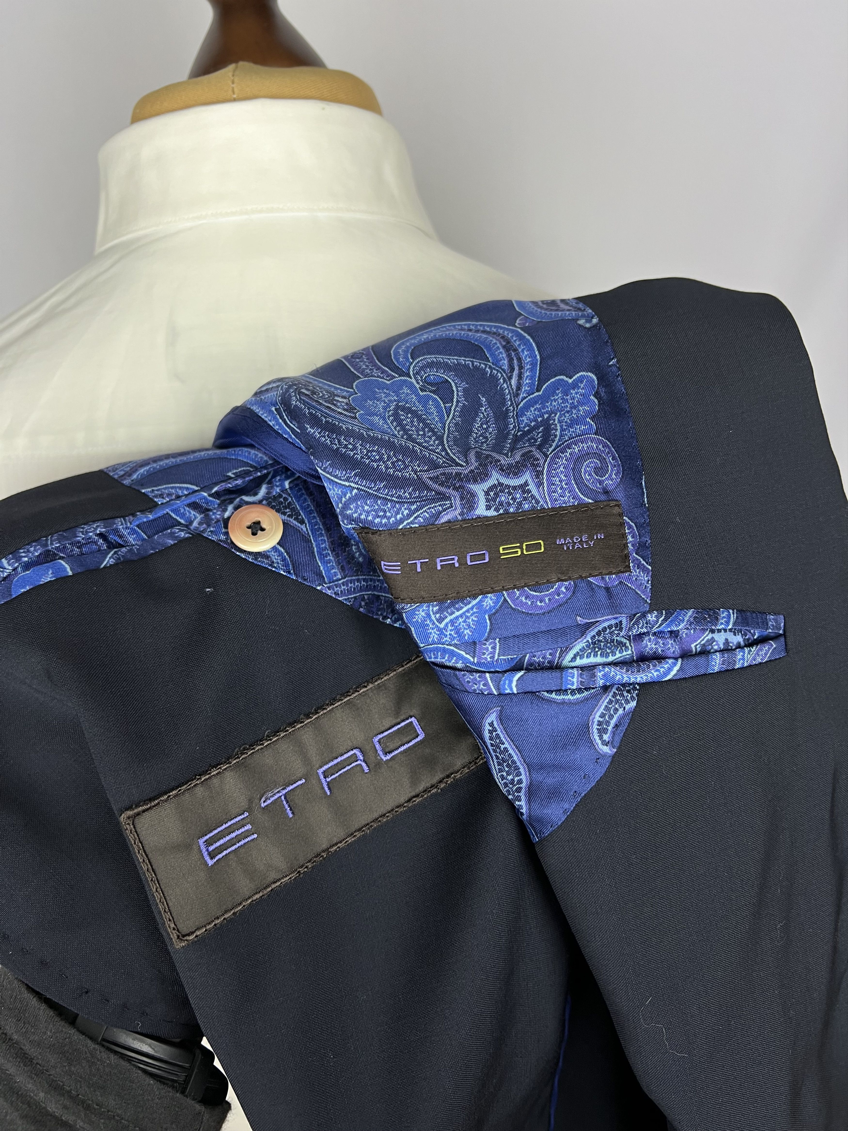 Etro Milano Solid Midnight Lightweight Half-Lined Wool Sport Coat Size 40R - 9 Thumbnail