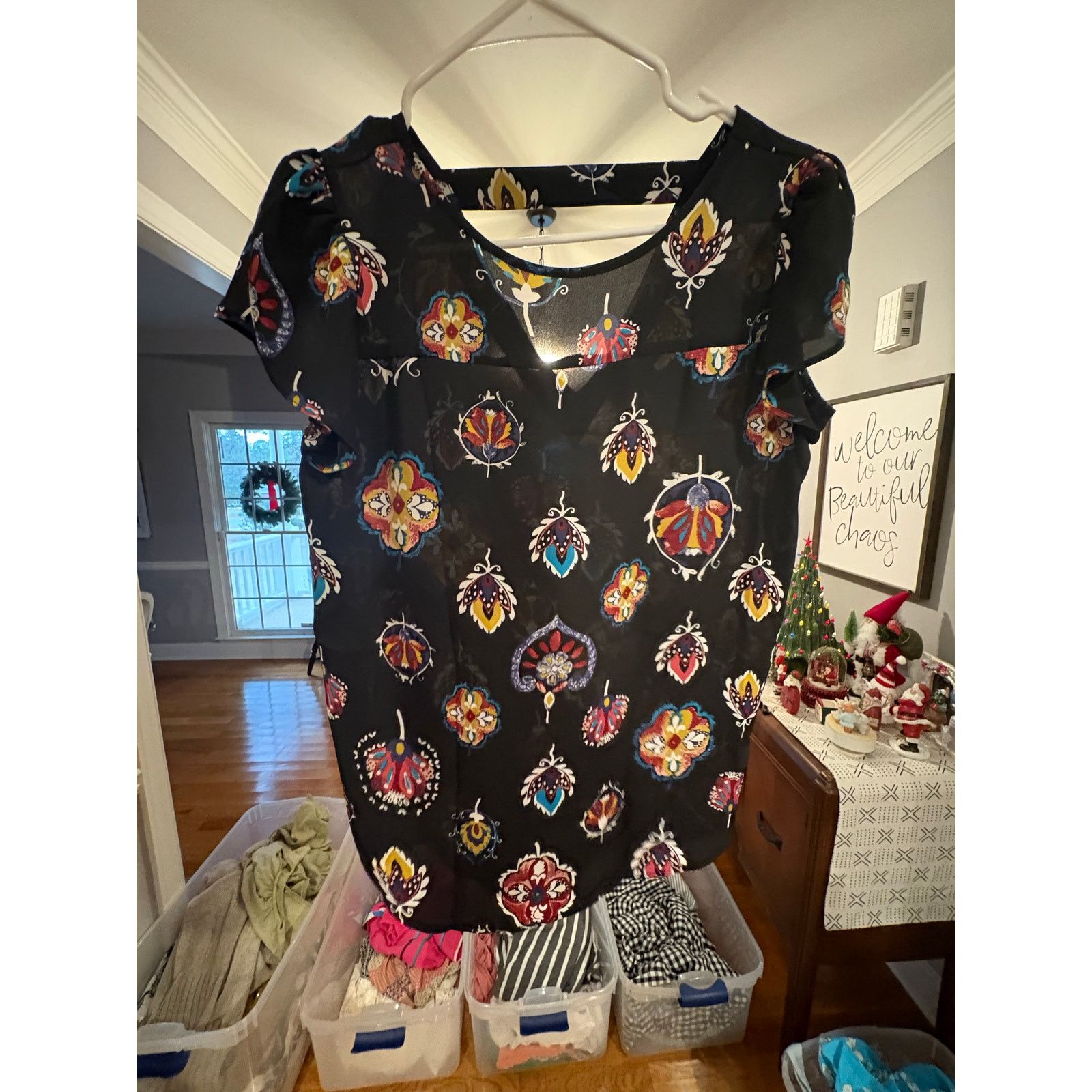 Loft LOFT Outlet Black Floral Short Sleeve Blouse Women’s XS Size XS / US 0-2 / IT 36-38 - 3 Thumbnail