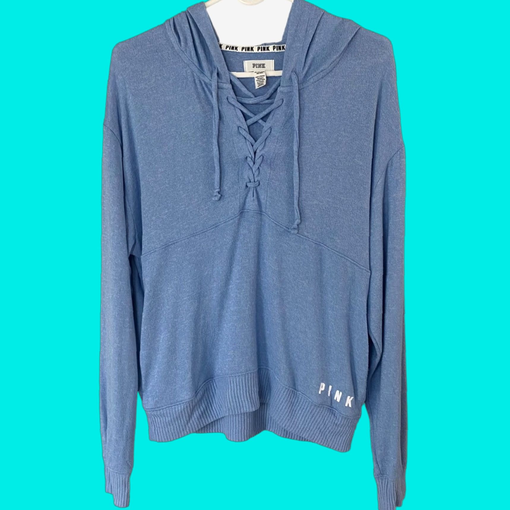 Victoria's Secret Victoria's Secret Pink Lace Up Hoodie Sweatshirt Blue Women's XS Stretch Sweater Size XS / US 0-2 / IT 36-38 - 1 Thumbnail