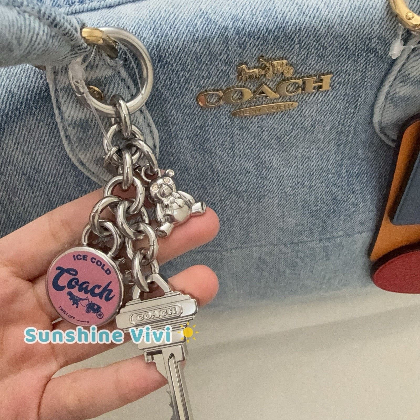 Coach NWT Coach LARGE Rowan Satchel Bag Loved Denim Charms CDY75 Size ONE SIZE - 7 Thumbnail
