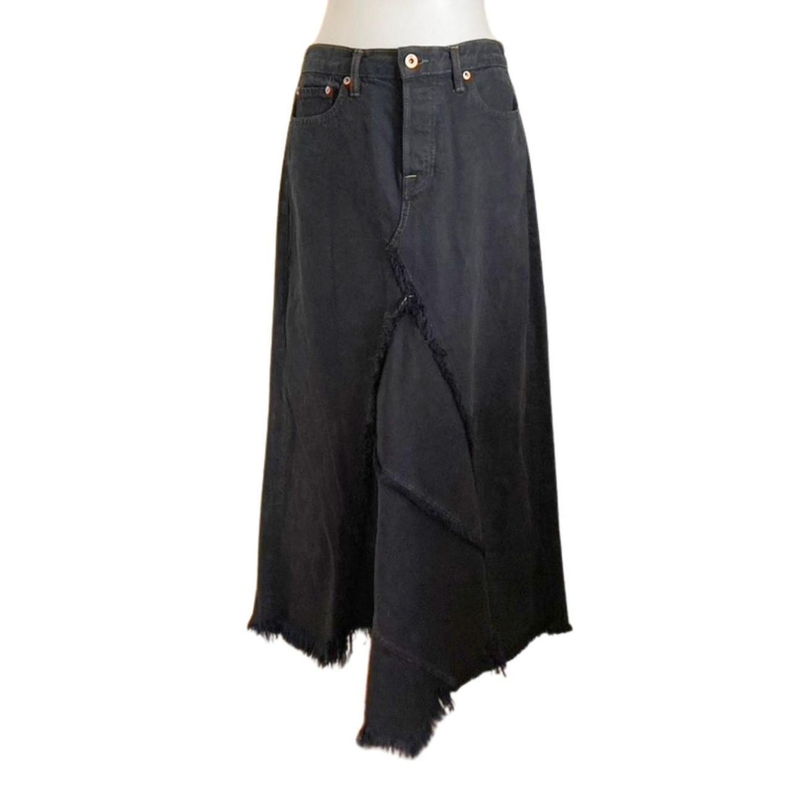 NSF NSF Black Denim Midi Skirt with Raw Asymmetrical Hem Size 27" / US 4 / IT 40 - 5 Thumbnail
