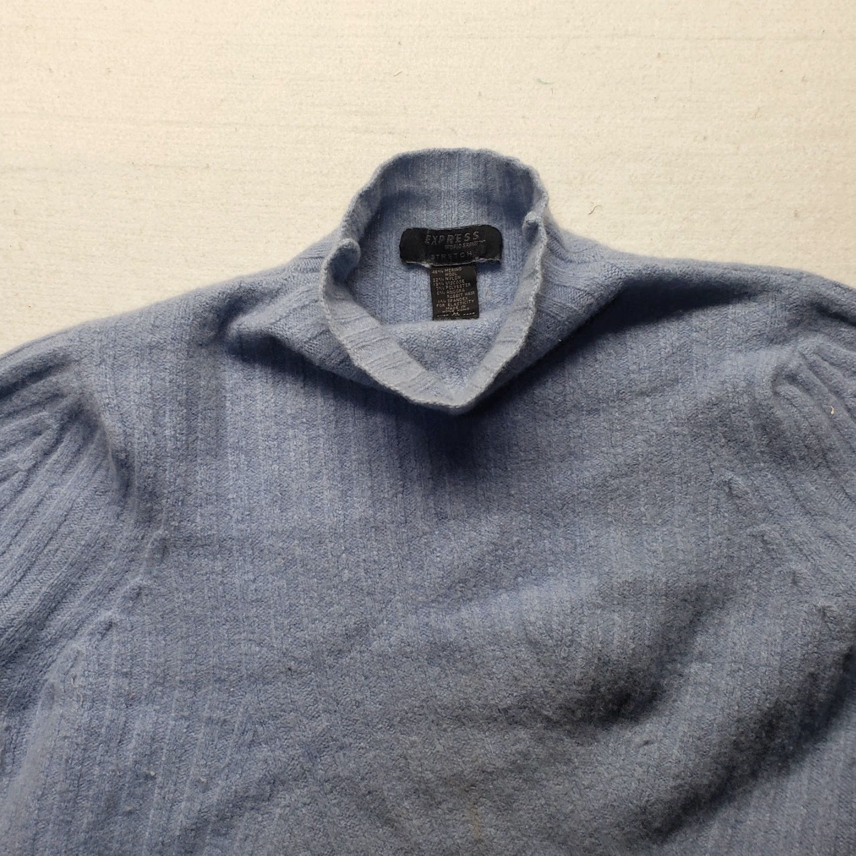 Express EXPRESS Sweater Shirt Solid Blue Turtleneck 45% Merino Wool Adult M Womens Slim Pullover Boys Girls 45% Merino Wool Size M / US 6-8 / IT 42-44 - 2 Thumbnail