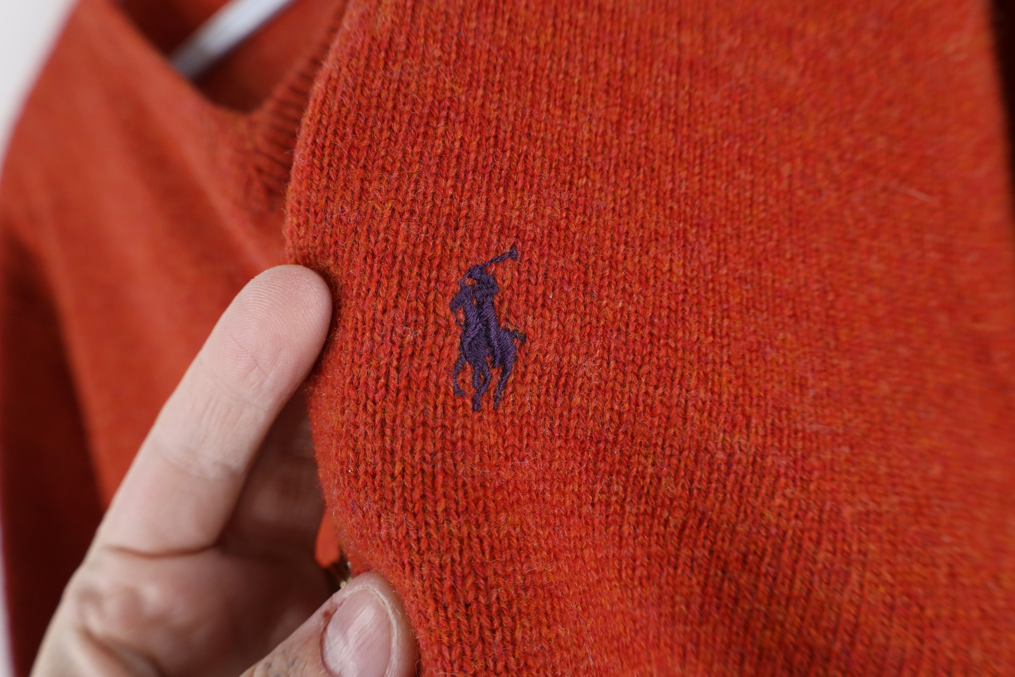 Ralph Lauren × Vintage Vintage 90s Ralph Lauren Lambswool V-Neck Sweater Orange Size US L / EU 52-54 / 3 - 4 Thumbnail