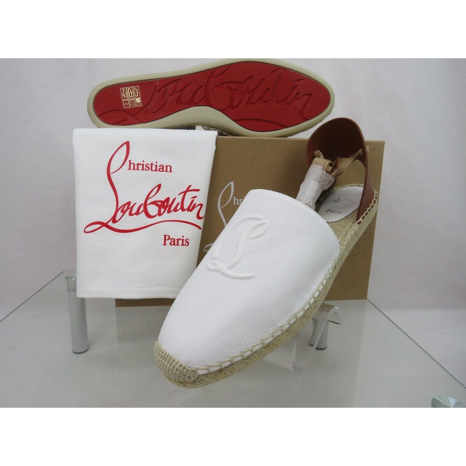 Christian Louboutin OUBOUTIN NANOU WHITE CANVAS LEATH CL LOGO TIE ESPADRILLES 39 Size US 9 / IT 39 - 8 Thumbnail