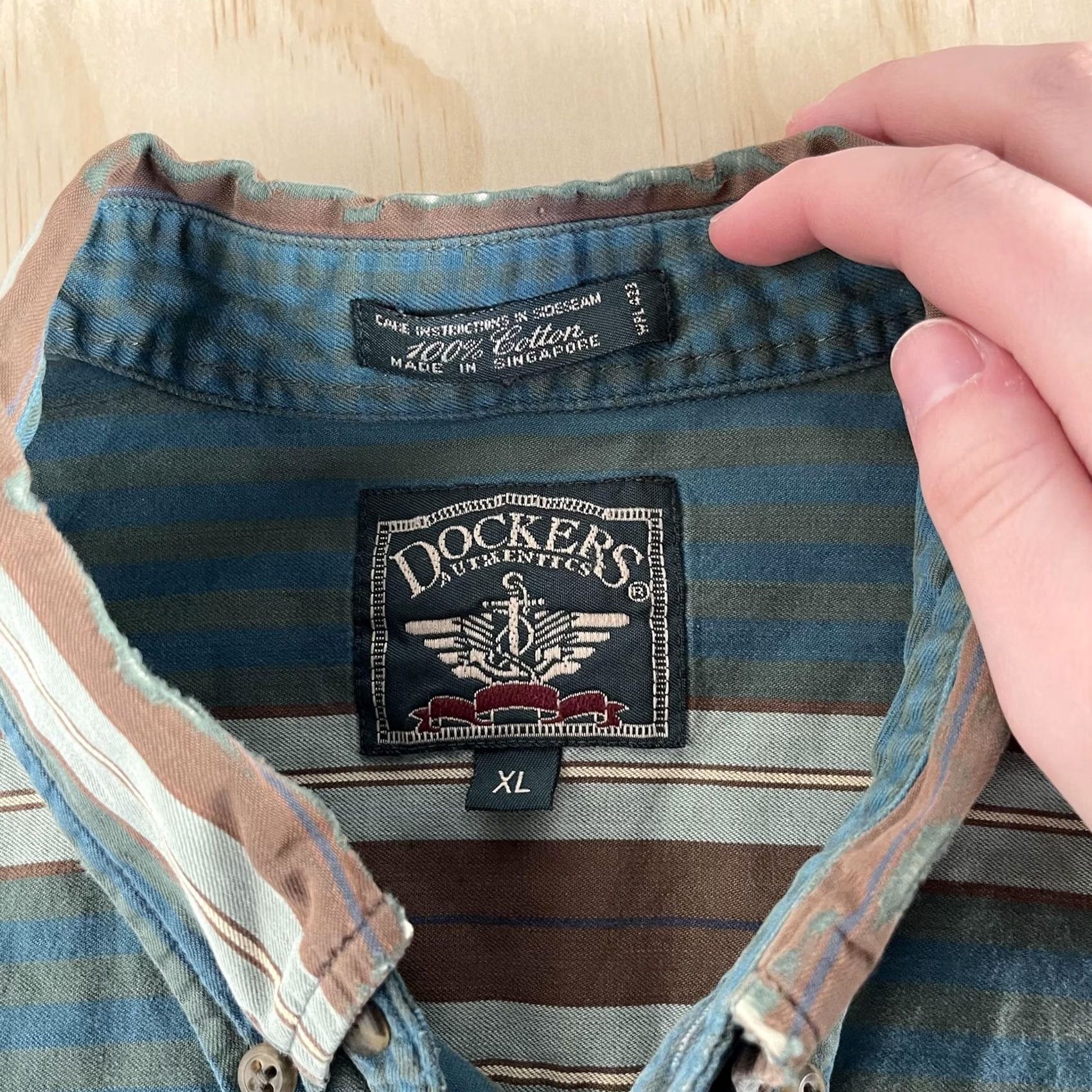 Dockers VINTAGE Dockers Shirt Mens XL Blue Striped Long Sleeve Button Up Casual Cotton Size US XL / EU 56 / 4 - 3 Thumbnail