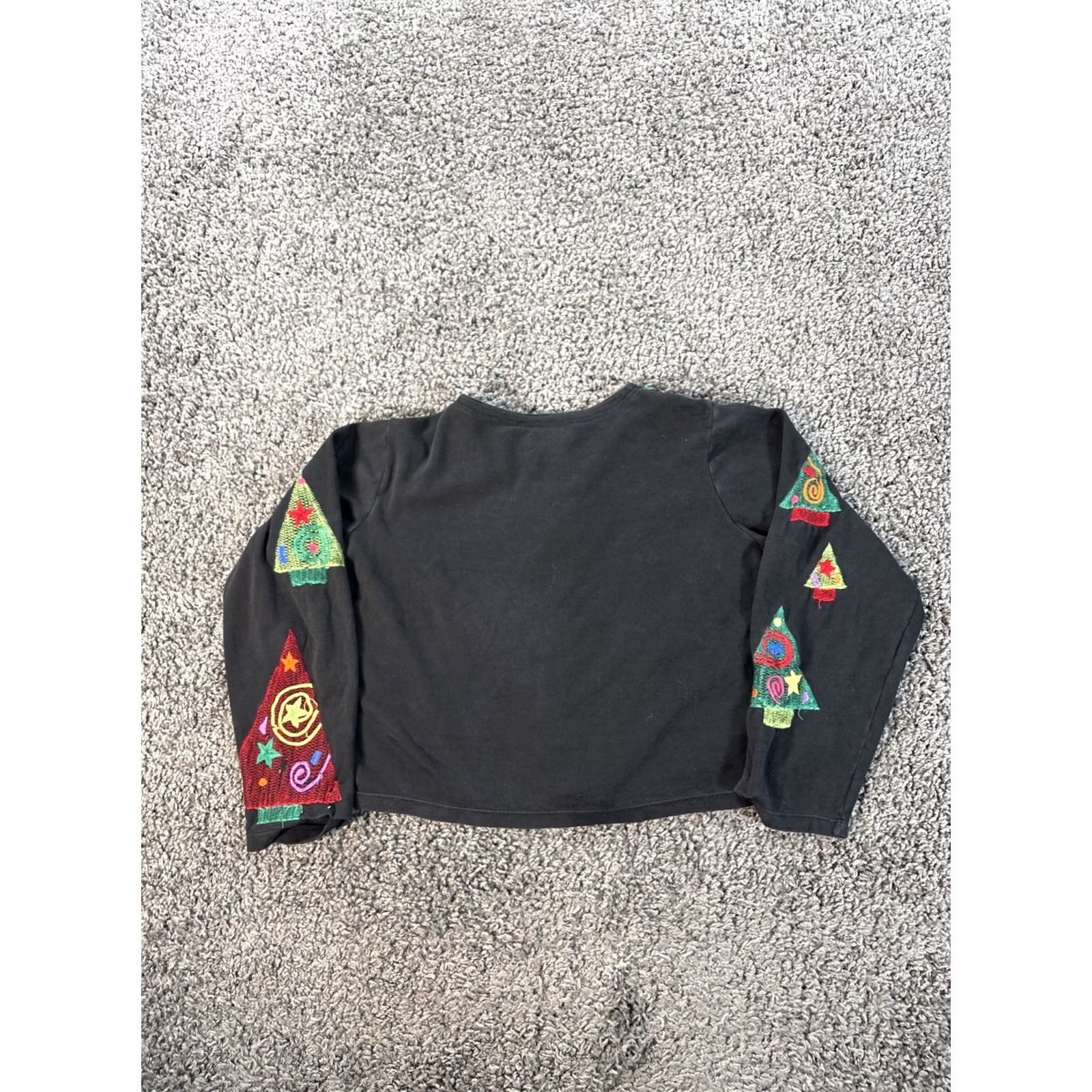 Michael Simon Lite Cardigan Sweater Women’s L Black Christmas Tree Embroidered Holiday Ugly Christmas Sweater Art To Wear, Women's — image 5 of 5