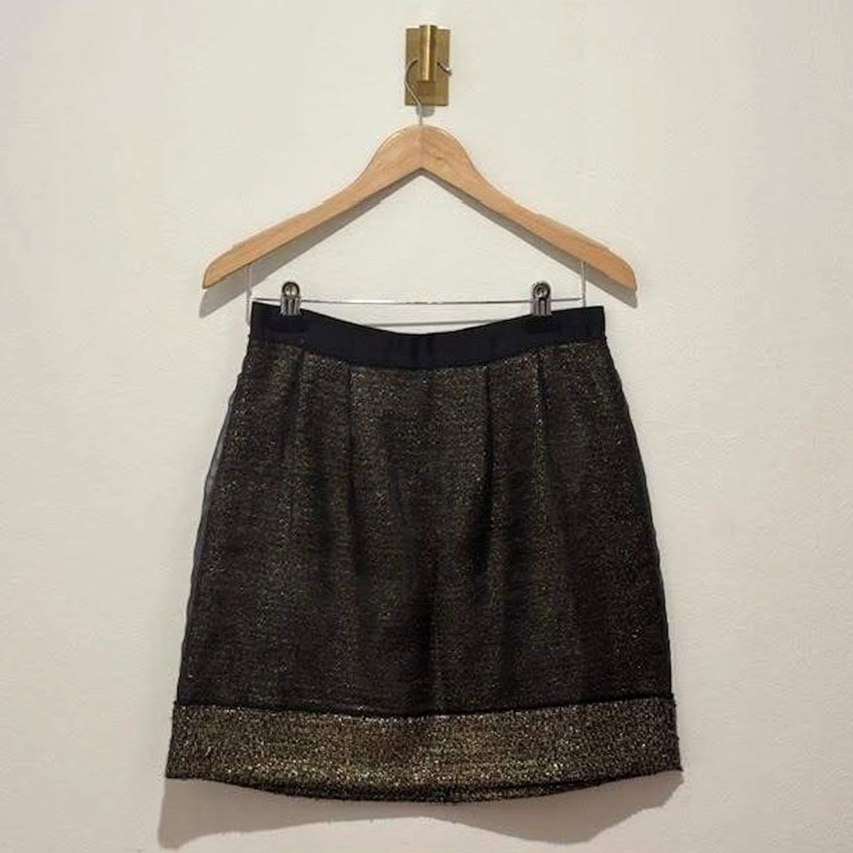 Ann Taylor LOFT Black Gold Tweed Sheer Overlay Mini Swing Skirt Womens Size 4 Size 27" / US 4 / IT 40 - 3 Thumbnail
