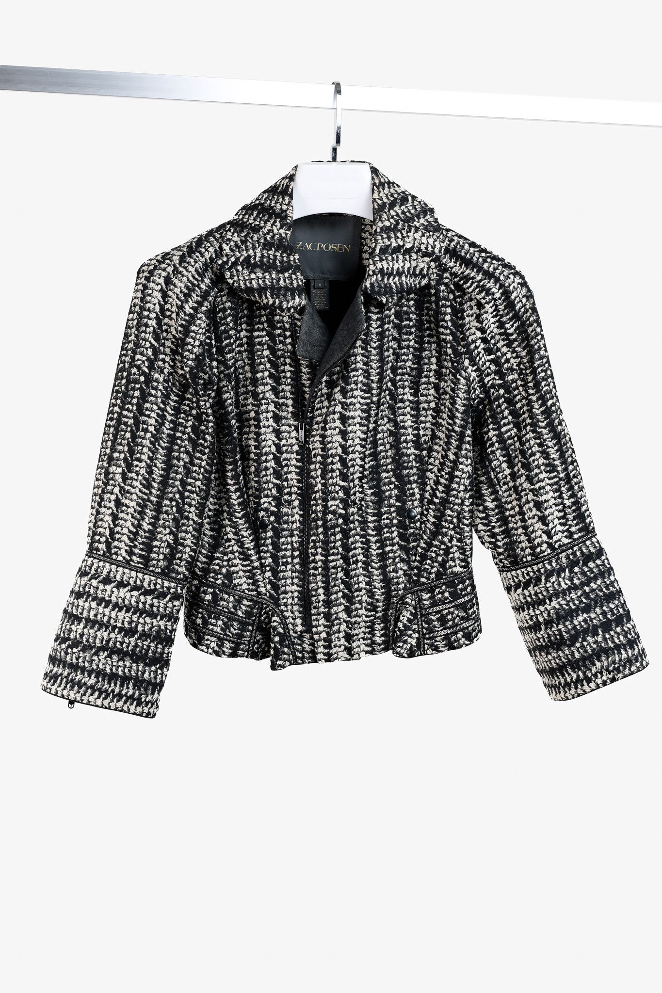 Zac Posen Zac Posen Jacquard Black Silver Silk Moto Jacket Size M / US 6-8 / IT 42-44 - 1 Thumbnail